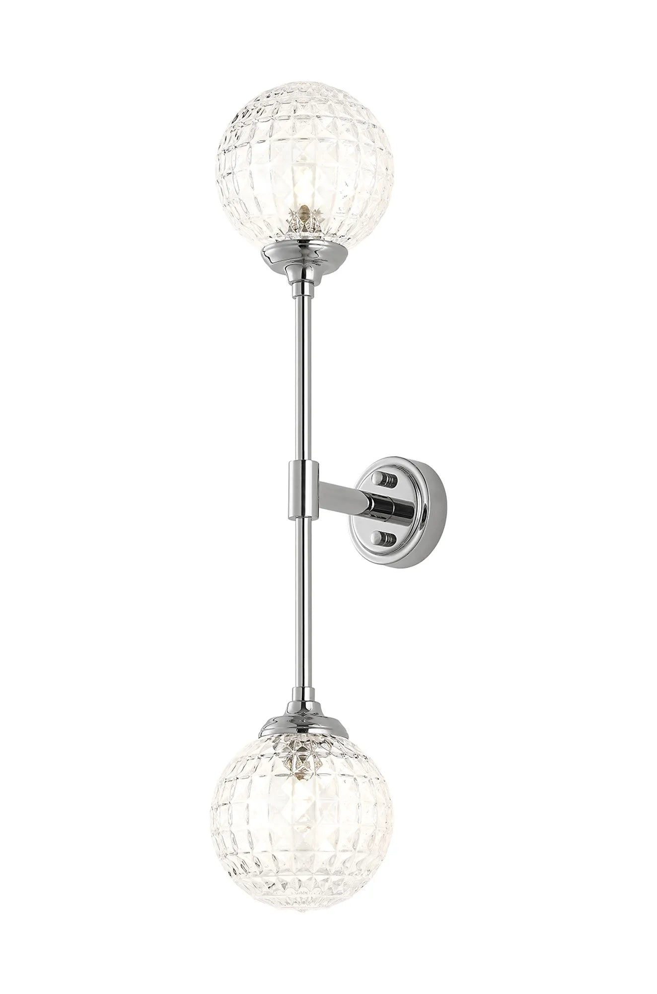 Dene Ceiling & Wall Light - Linear 2 Light - IP44 Nickel & Glass Cross Pattern Round Glass