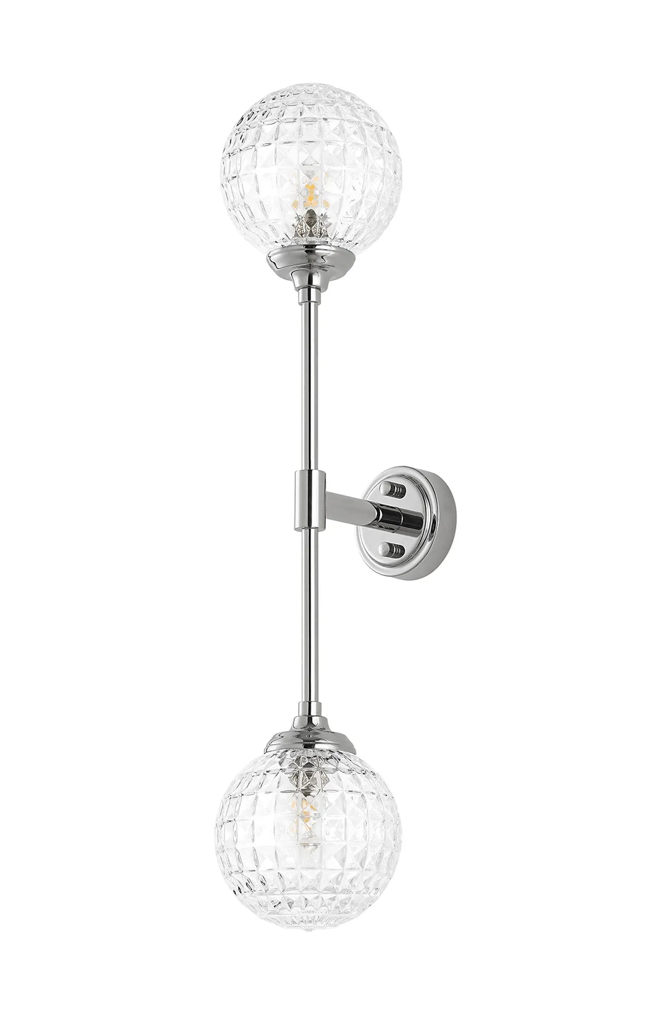 Dene Ceiling & Wall Light - Linear 2 Light - IP44 Nickel & Glass Cross Pattern Round Glass