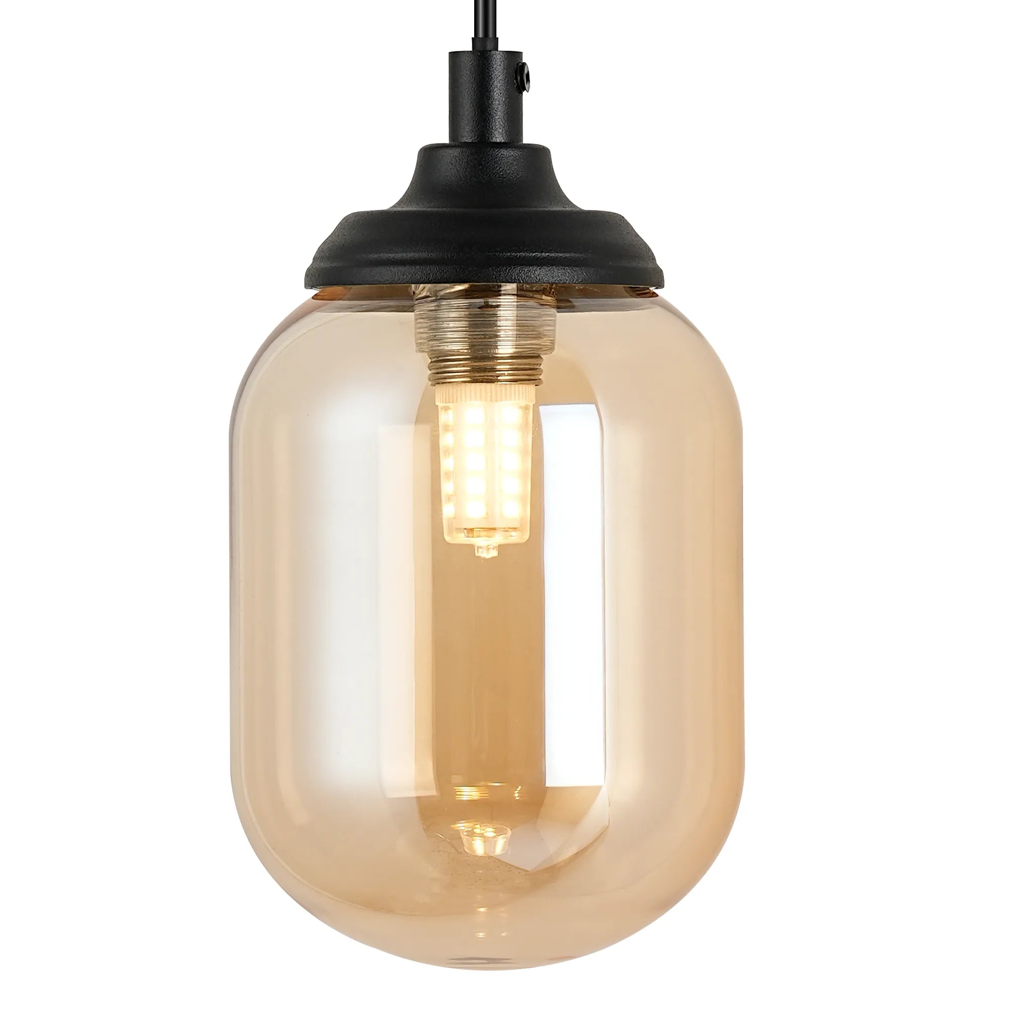 Dene Adjustable Single Wall Light IP44 - Satin Black & Amber Smooth Tubular Glass