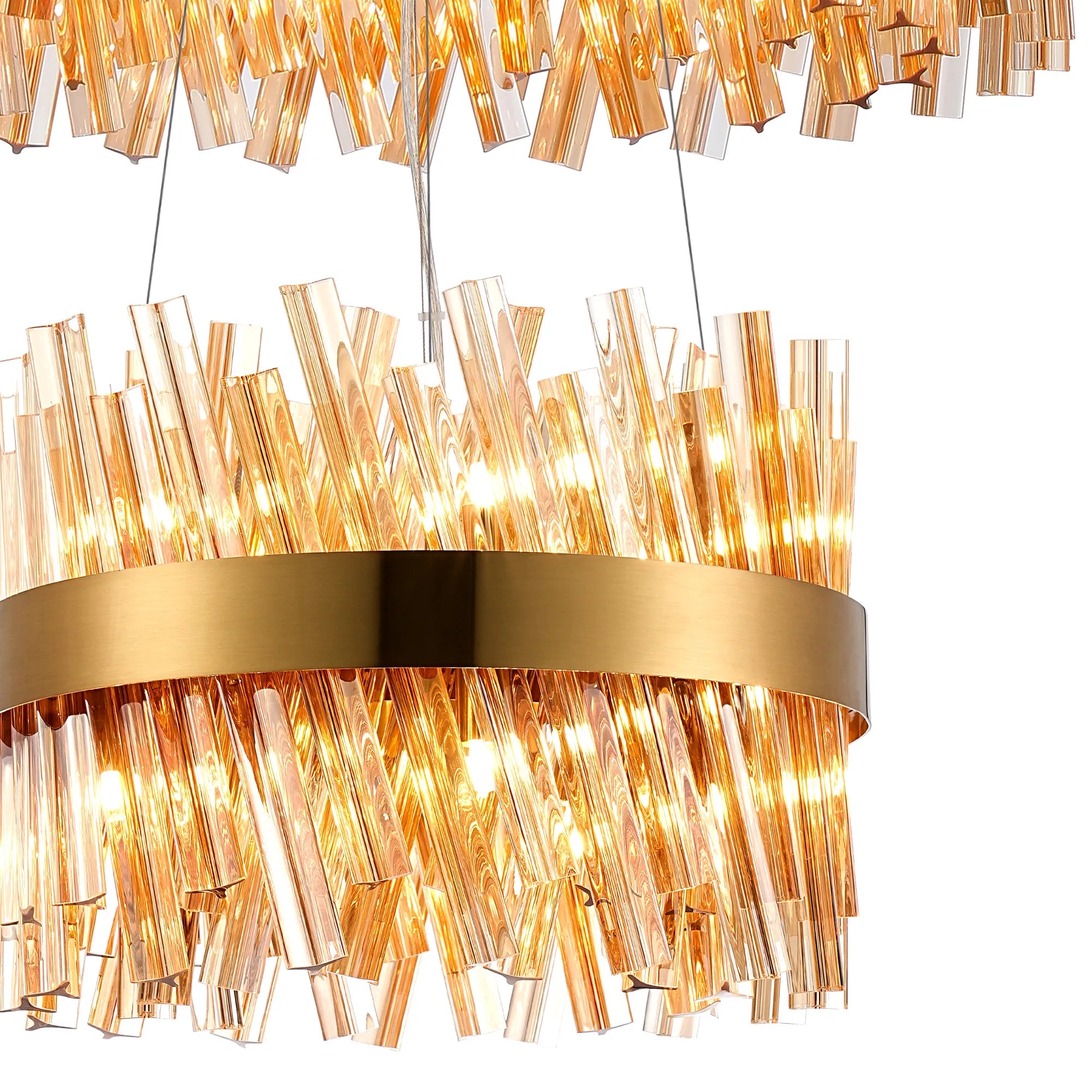 Farnley 2 Tier 60cm Pendant 18 Light - Brass & Amber