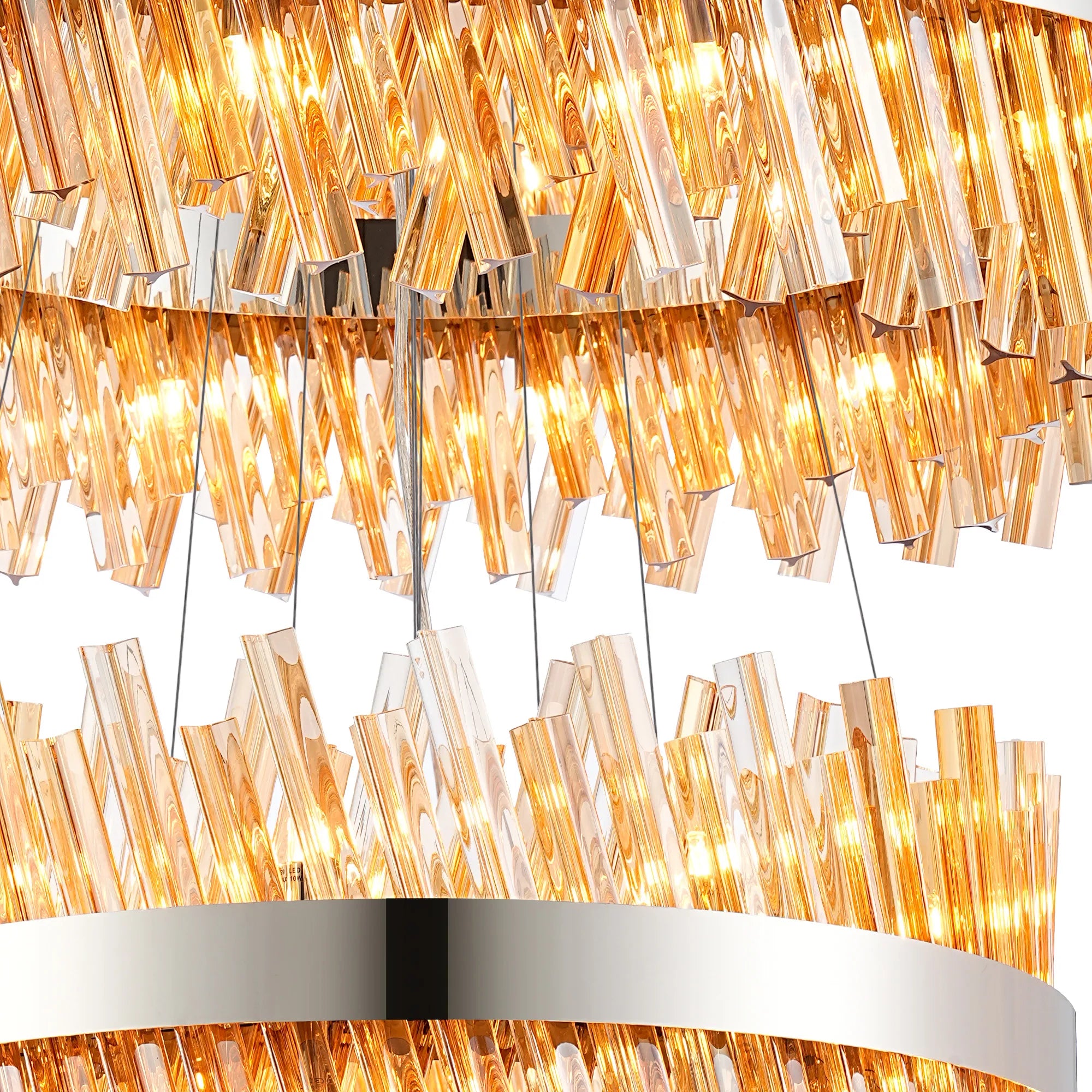 Farnley 4 Tier 80cm Pendant 24 Light - Polished Nickel & Amber