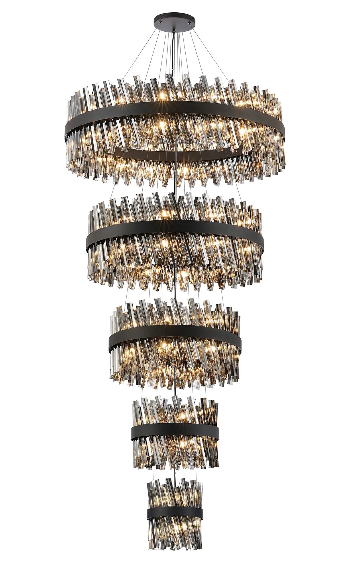 Farnley 5 Tier 1m Pendant 32 Light - Black & Smoke