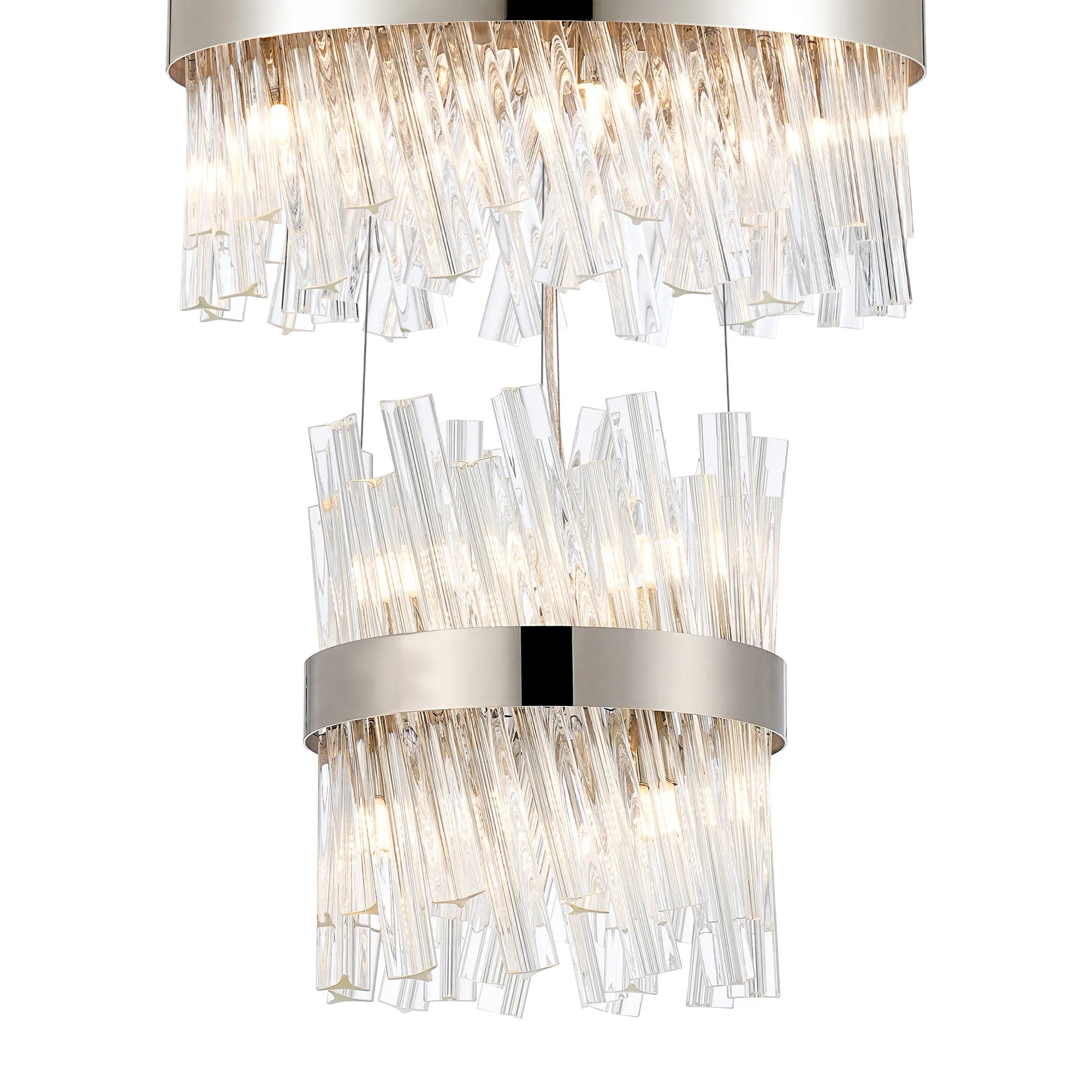 Farnley 5 Tier 1m Pendant 32 Light - Polished Nickel & Clear