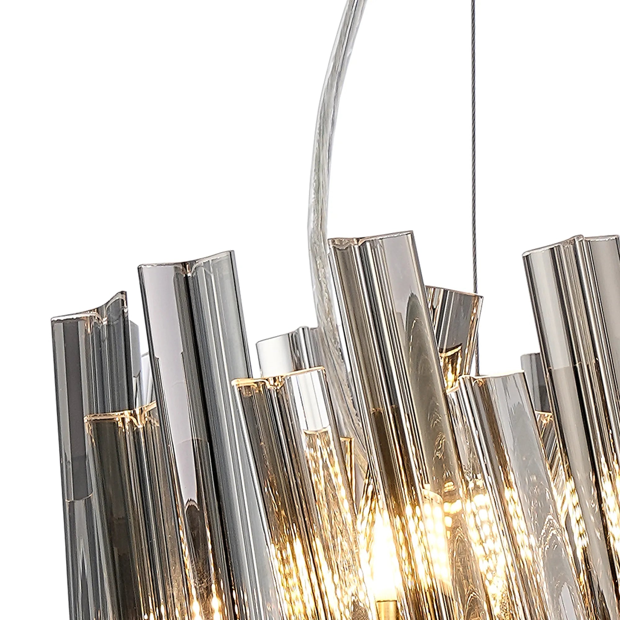 Farnley Pendant Round 6 Light - Brass & Smoke Sculpted Glass