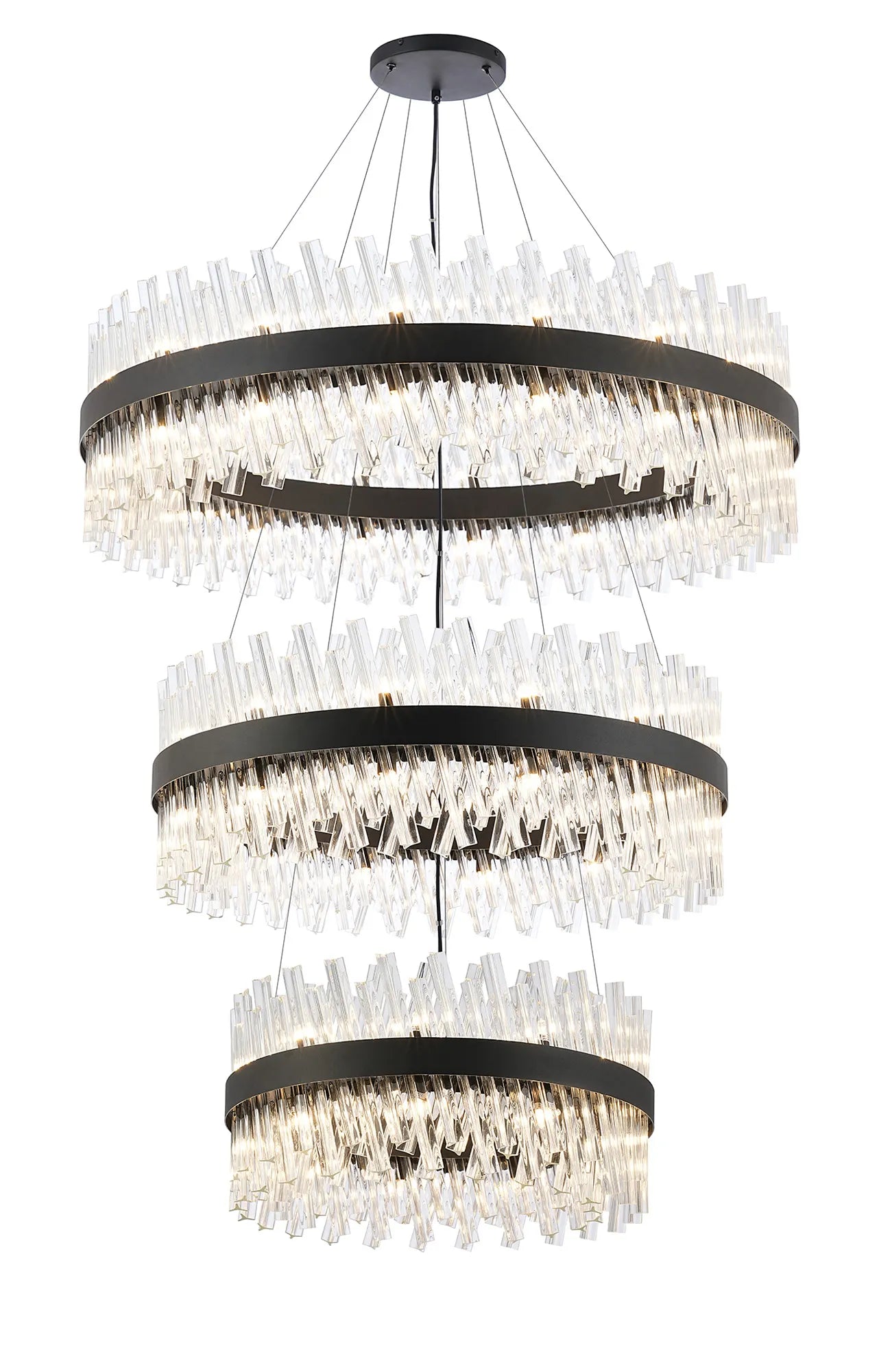 Farnley 3 Tier 1m Pendant 32 Light - Satin Black & Clear