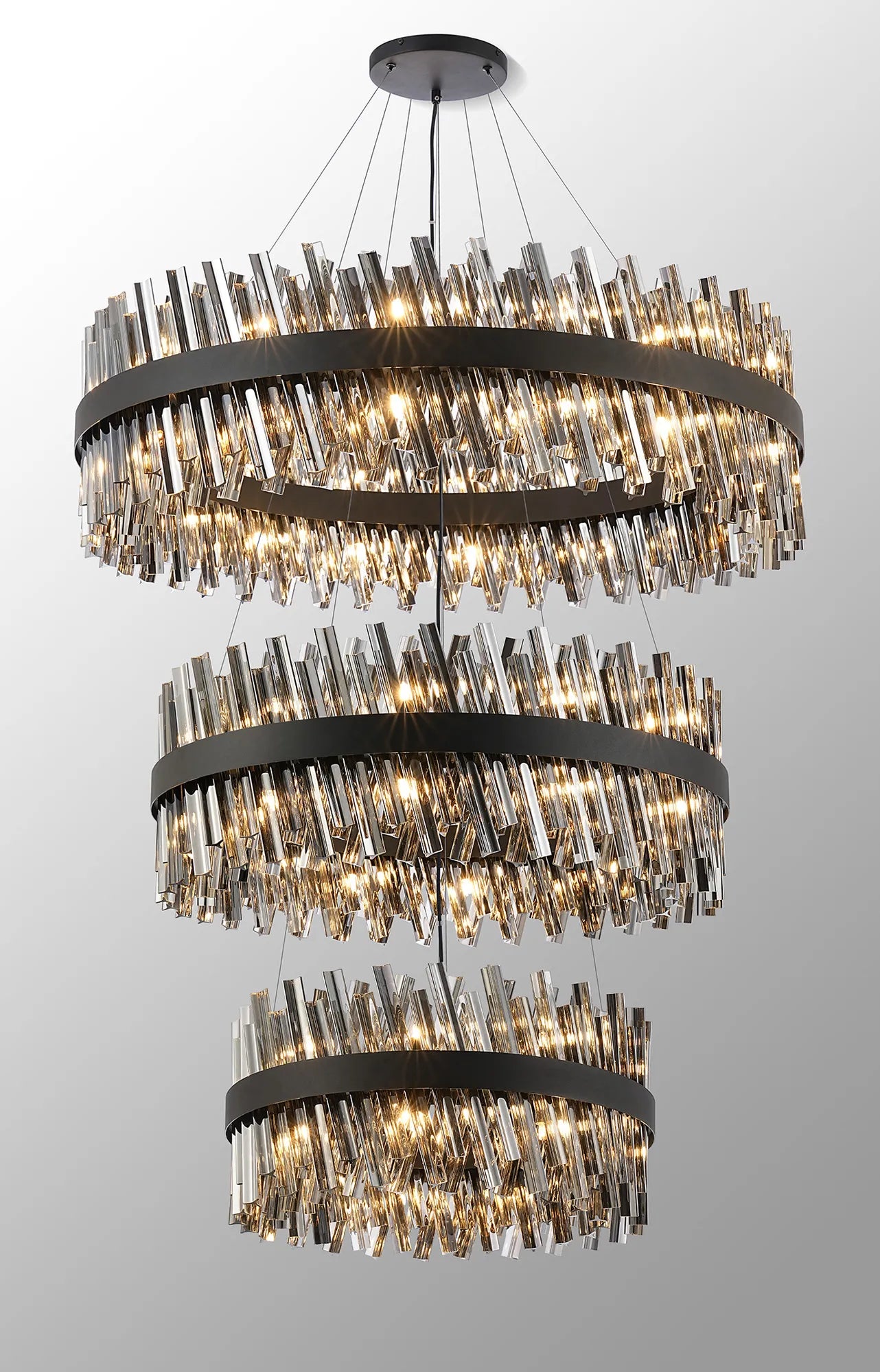 Farnley 3 Tier 1m Pendant 32 Light - Satin Black & Smoke