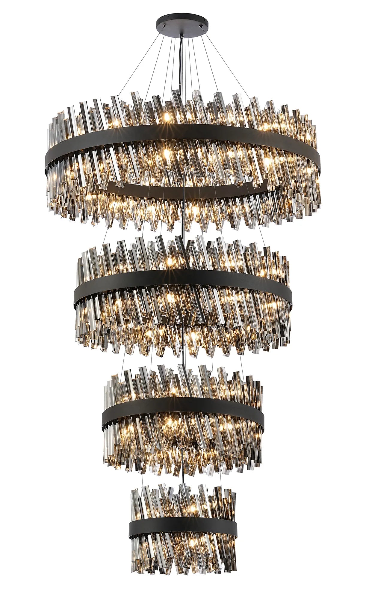 Farnley 4 Tier 1m Pendant 32 Light - Satin Black & Smoke