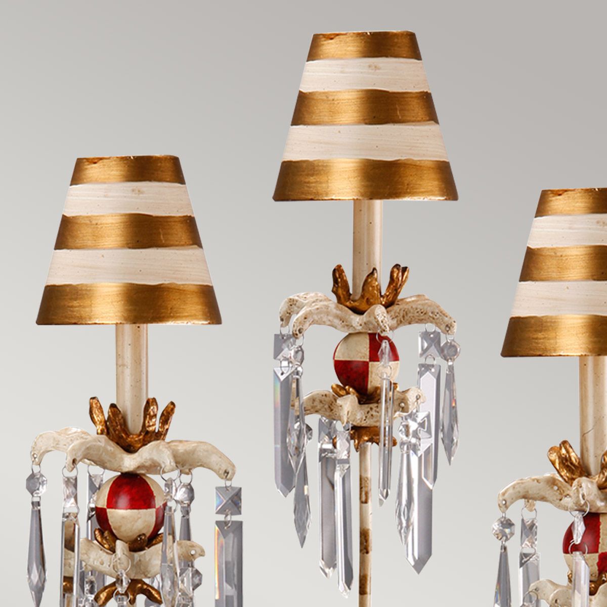 Flambeau Birdland 3 Arm Table Lamp - Gold Leaf & Cream