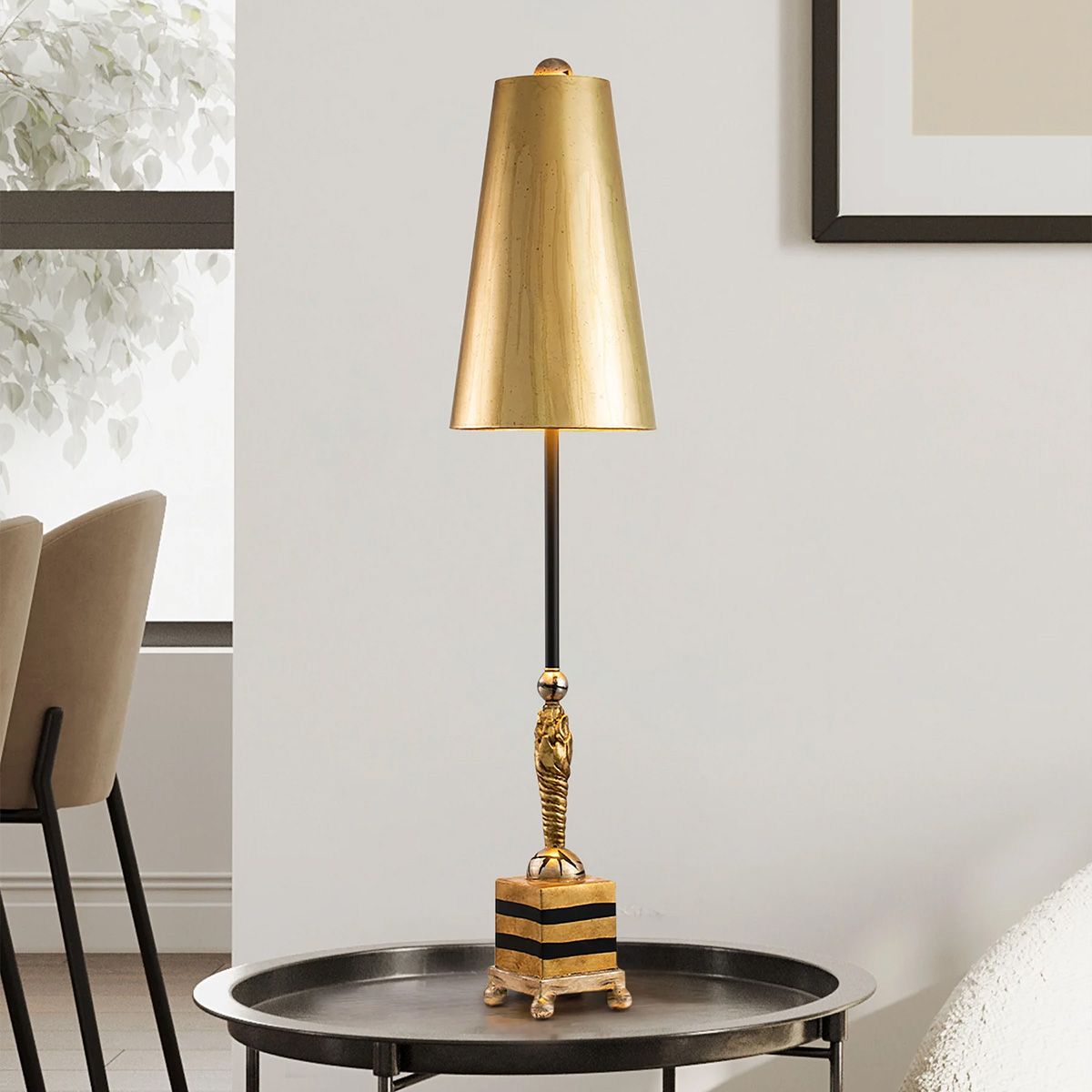 Flambeau Noma Luxe Single Table Lamp - Silver Leaf & Cream