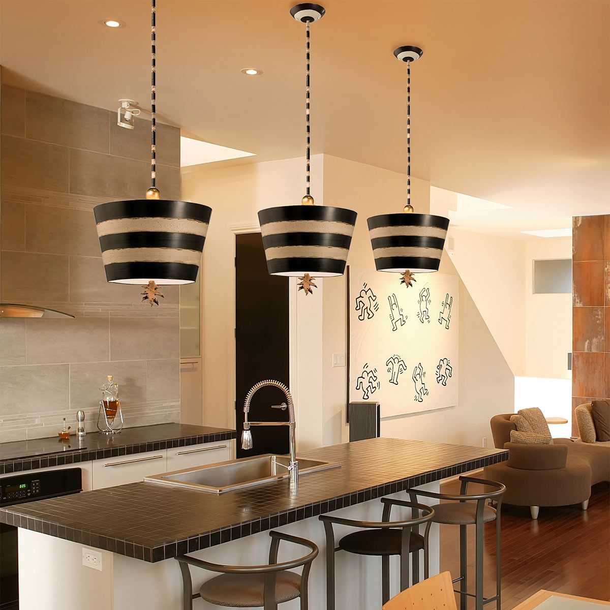 Flambeau South Beach Single Pendant - Black & Cream