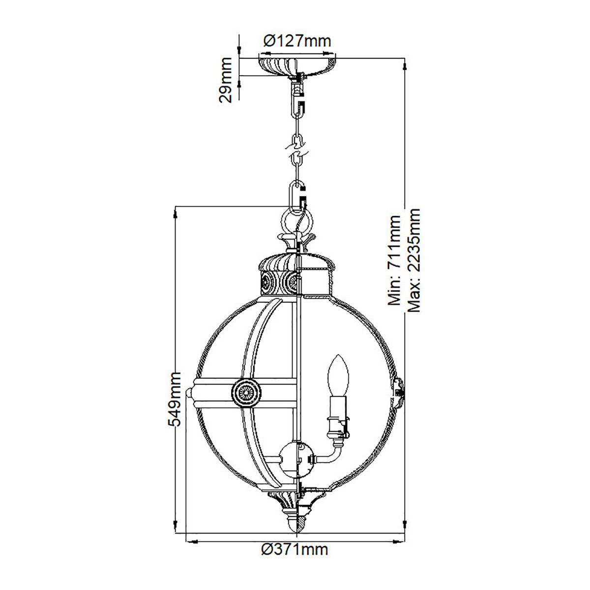 Feiss Adams 3 Light Pendant Chandelier - Antique Nickel