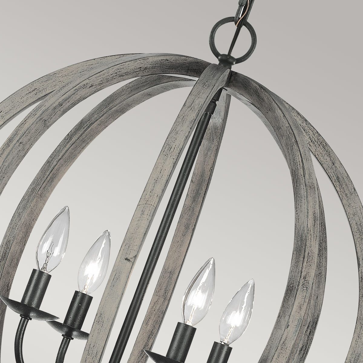 Feiss Allier 4 Light Pendant - Weathered Oak Wood & Antique Forged Iron