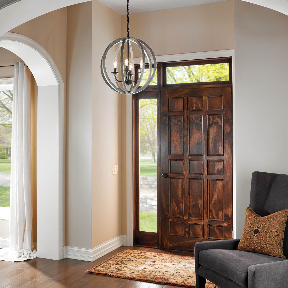 Feiss Allier 4 Light Pendant - Weathered Oak Wood & Antique Forged Iron