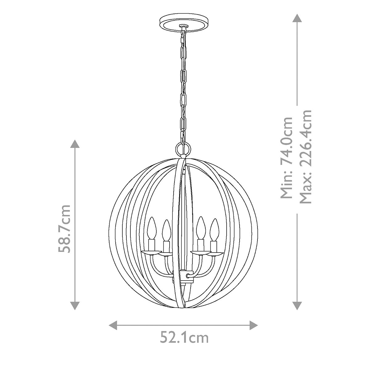 Feiss Allier 4 Light Pendant - Weathered Oak Wood & Antique Forged Iron