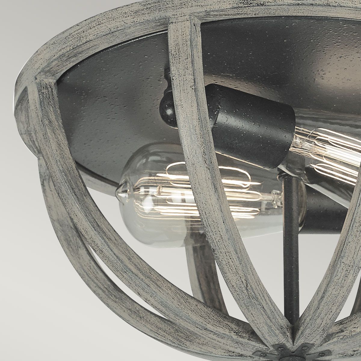 Feiss Allier Flush Mount Fitting - Weathered Oak Wood & Antique Forged Iron