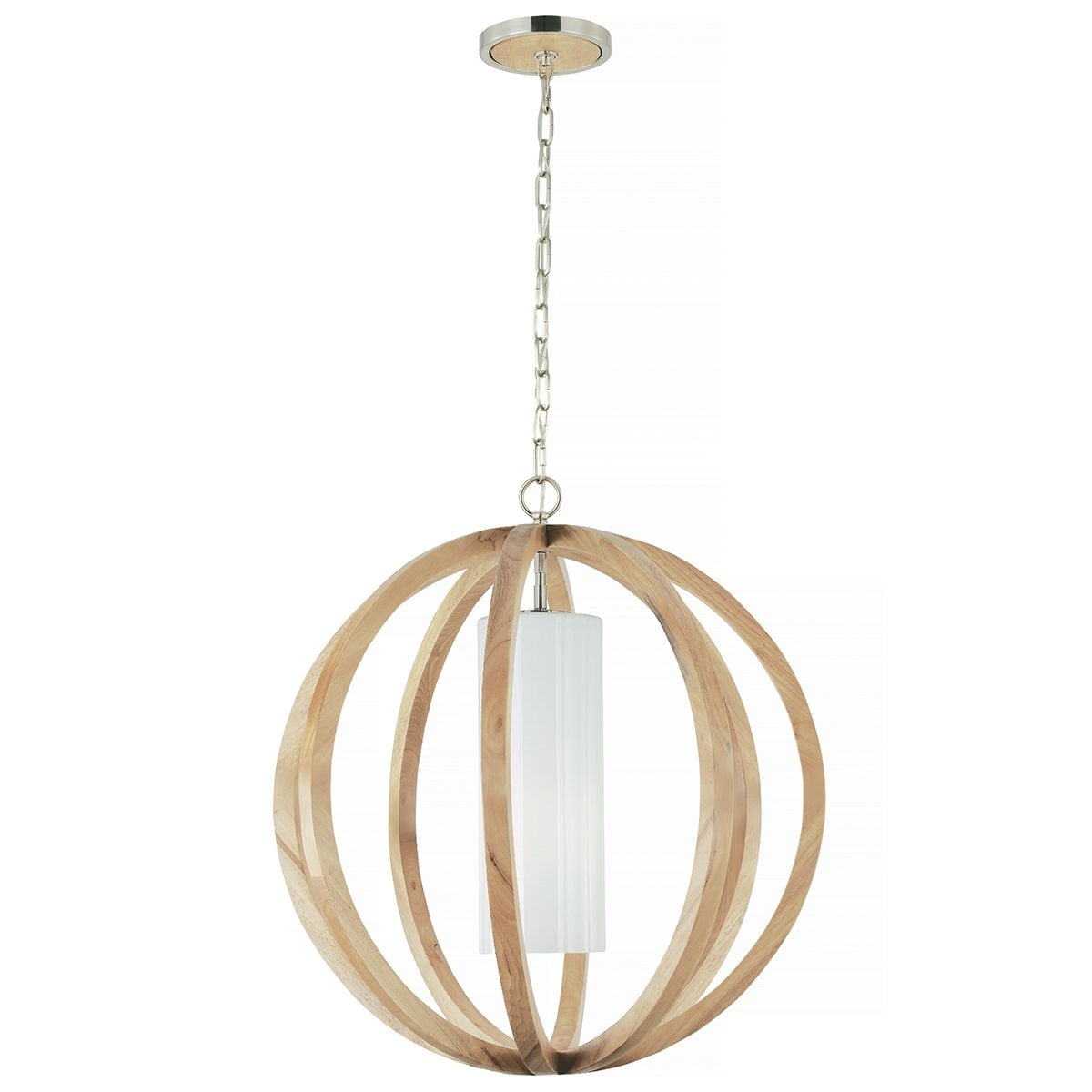 Feiss Allier Large Pendant - Light Wood & Brushed Steel