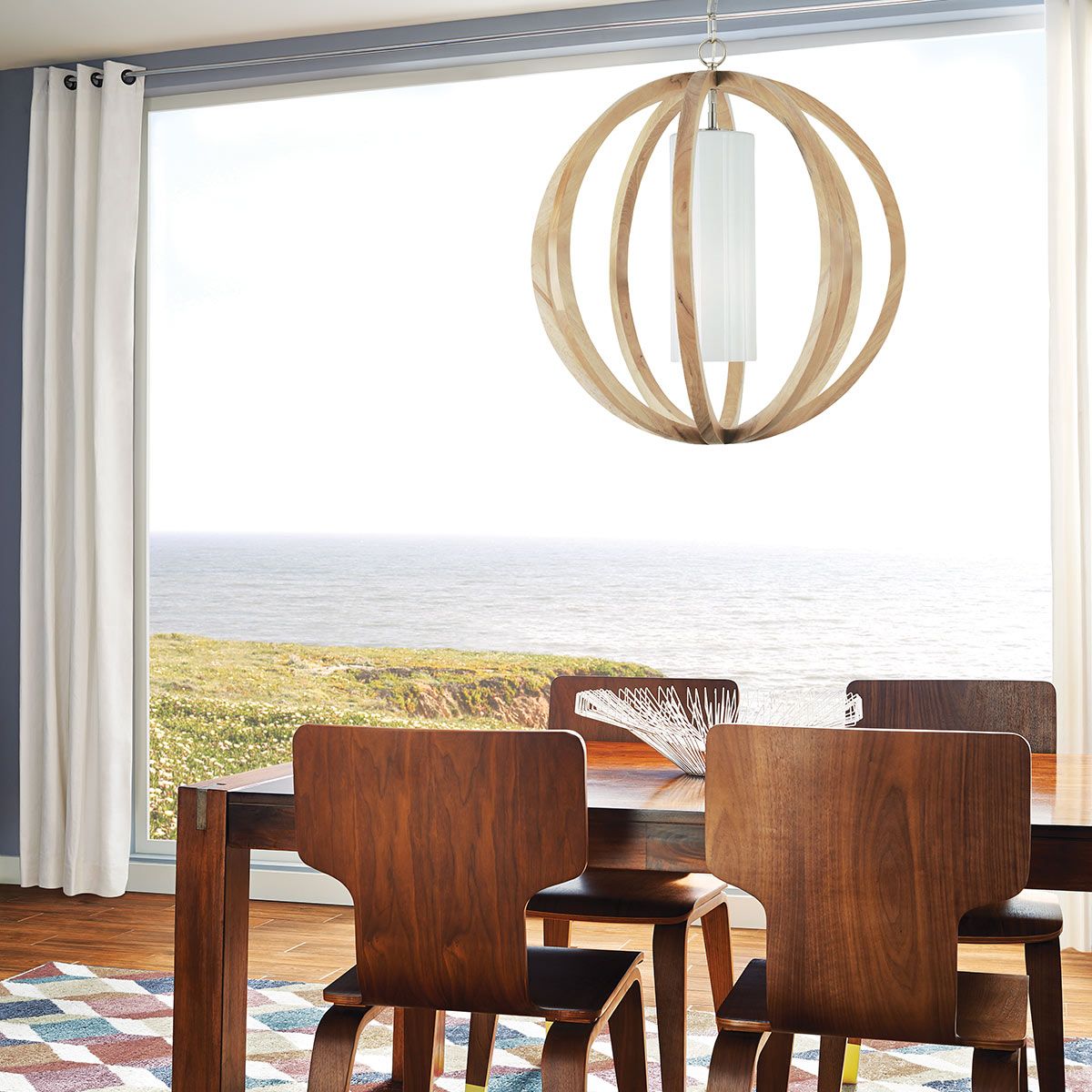 Feiss Allier Large Pendant - Light Wood & Brushed Steel