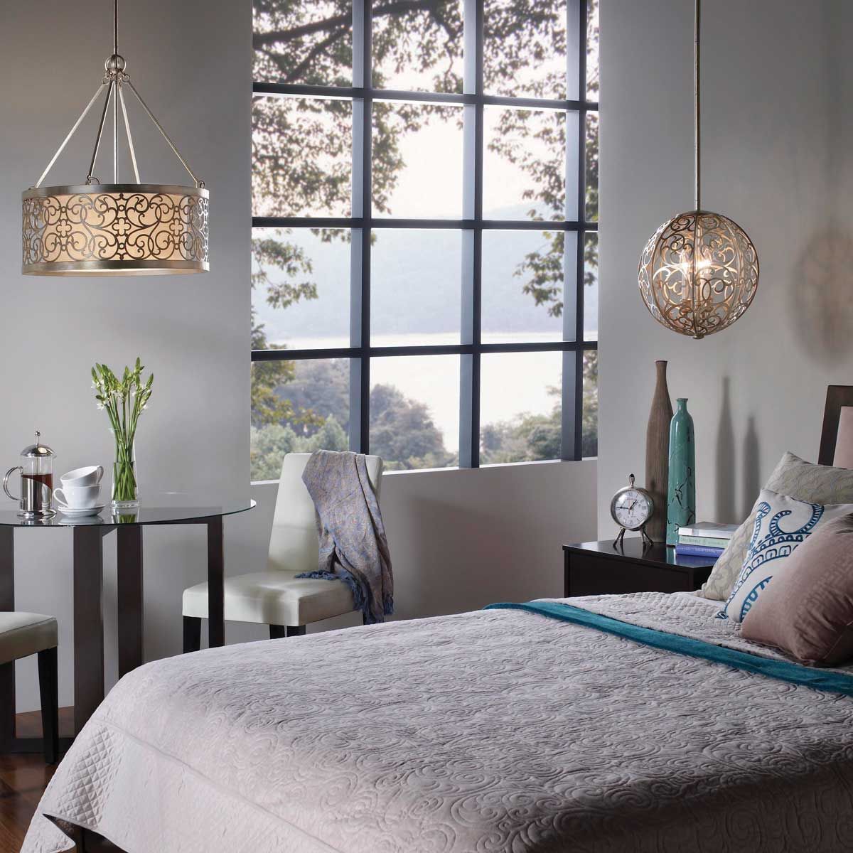 Feiss Arabesque 4 Light Chandelier - Silver Leaf Patina