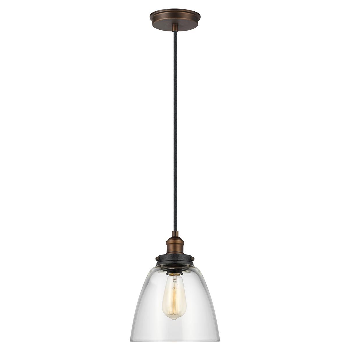 Feiss Baskin Rounded Single Pendant - Painted Aged Brass & Dark Weathered Zinc