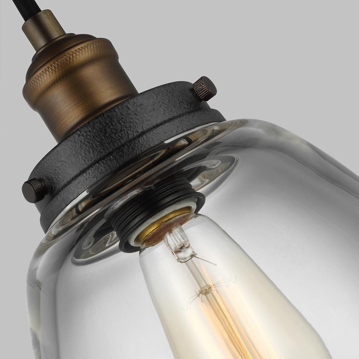 Feiss Baskin Rounded Single Pendant - Painted Aged Brass & Dark Weathered Zinc