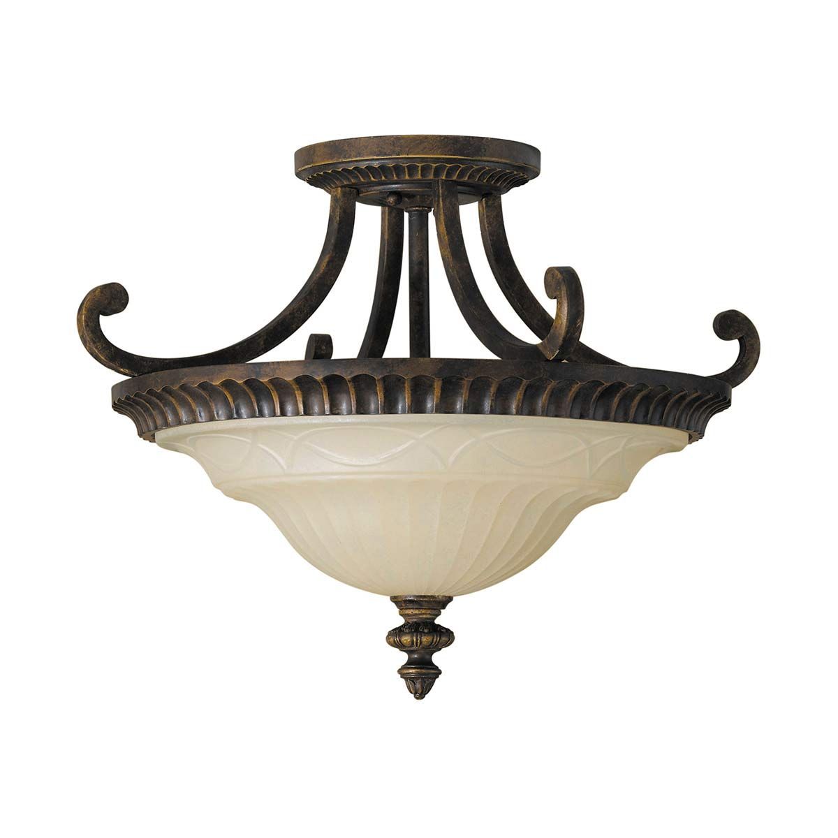 Feiss Drawing Room Bell-Shaped 2 Light Semi-Flush Fitting - Walnut