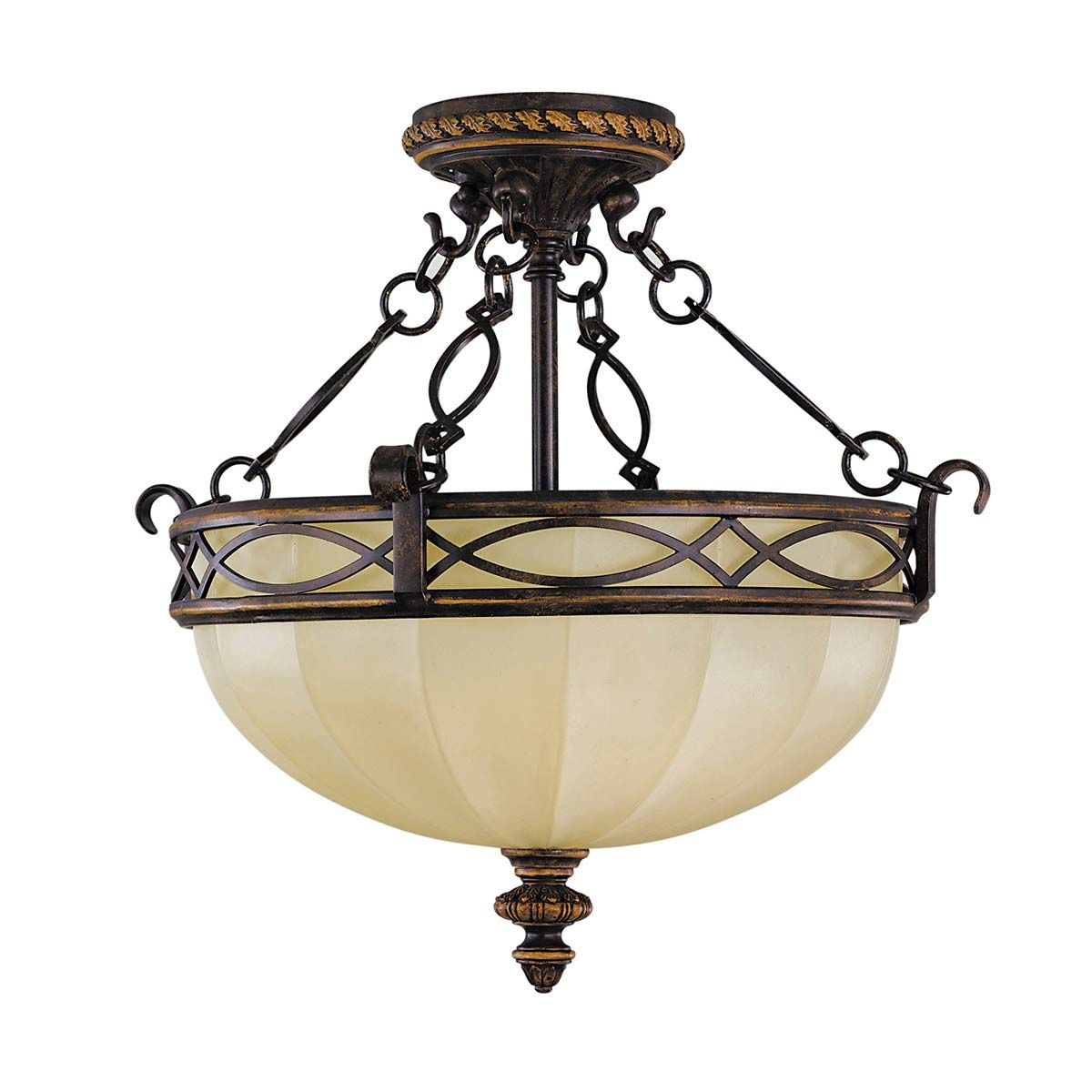 Feiss Drawing Room Rounded 2 Light Semi-Flush Fitting - Walnut
