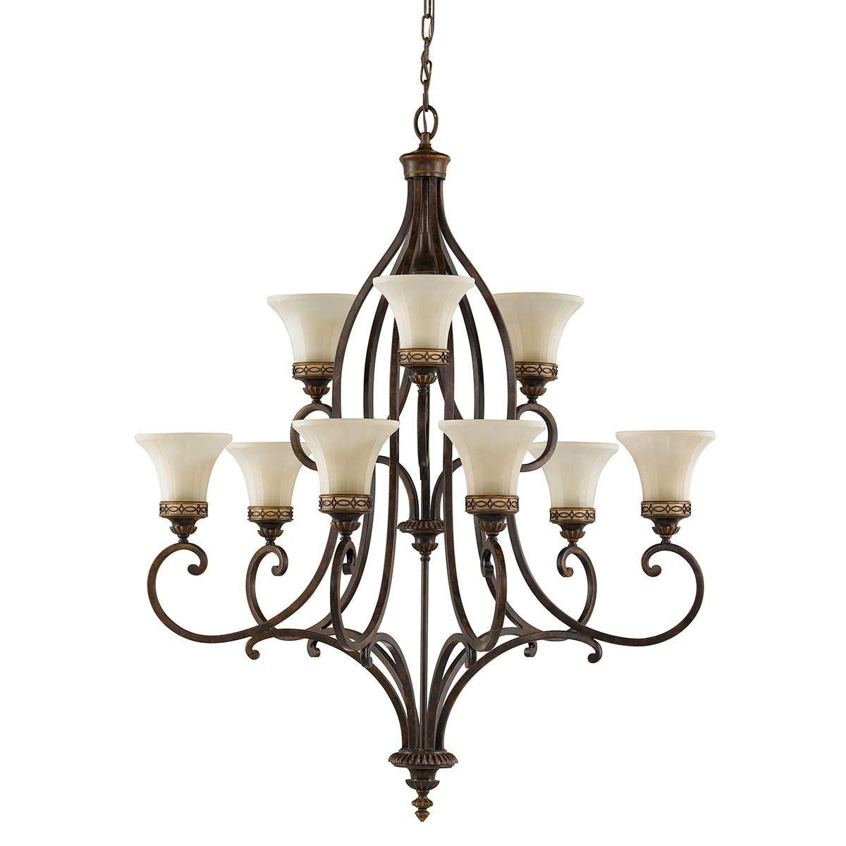 Feiss Drawing Room 9 Light Chandelier - Walnut