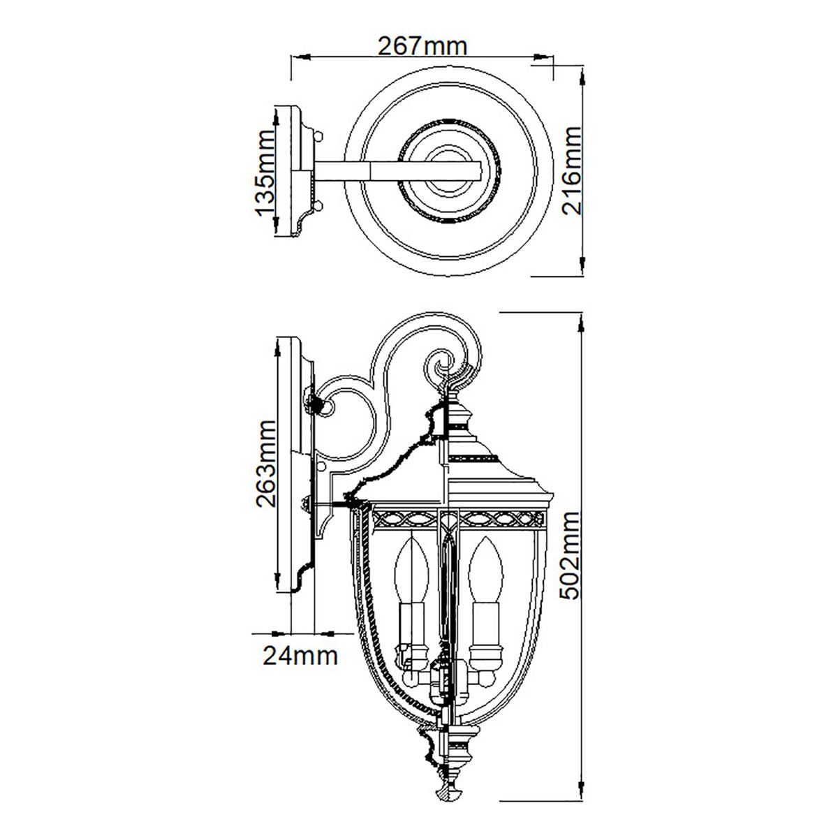 Feiss English Bridle 3 Light Medium Wall Lantern - Black