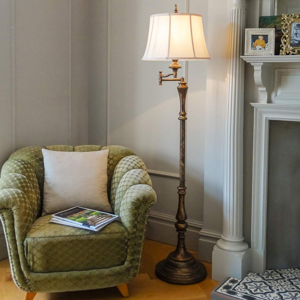 Feiss Gibson Single Swing Arm Floor Lamp - Cambridge Crackle