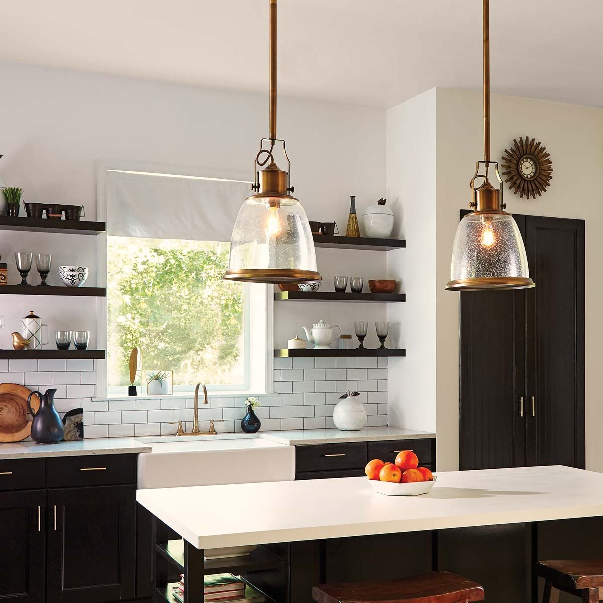 Feiss Hobson Single Medium Pendant - Aged Brass