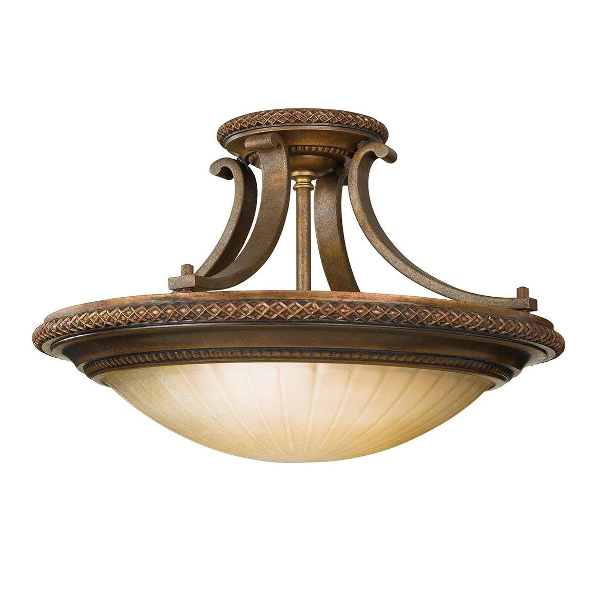 Feiss Kelham Hall 2 Light Semi-Flush Fitting - Firenze Gold & British Bronze