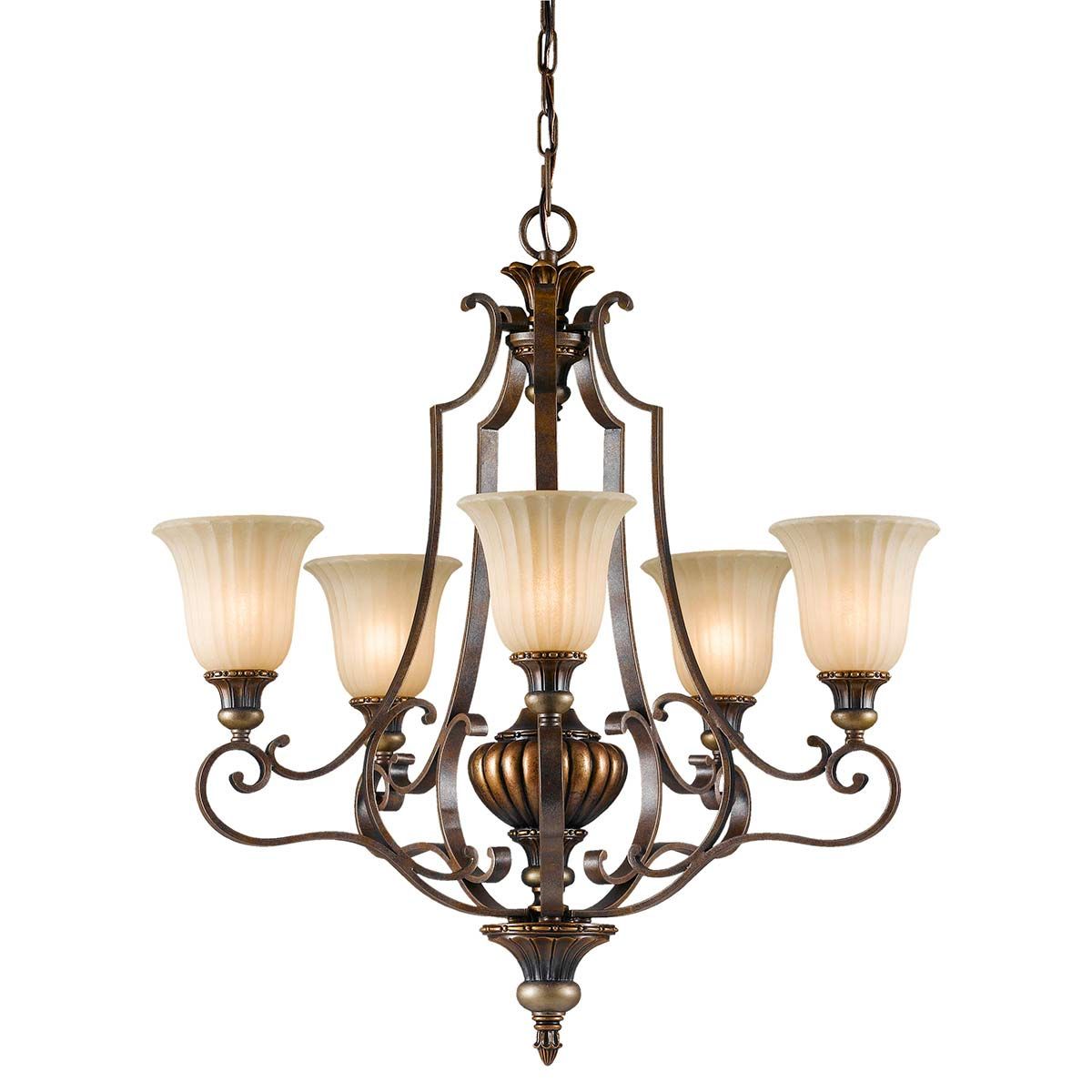 Feiss Kelham Hall 5 Light Up Chandelier - Firenze Gold & British Bronze