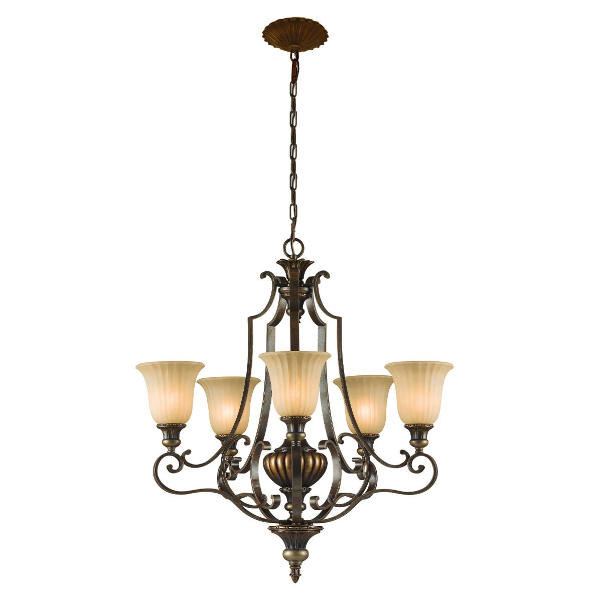 Feiss Kelham Hall 5 Light Up Chandelier - Firenze Gold & British Bronze