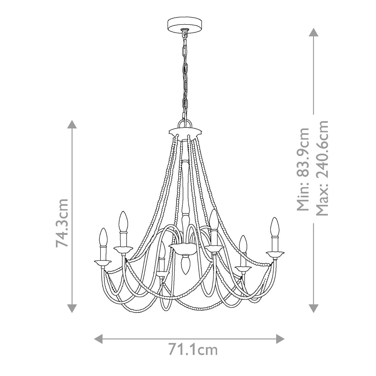 Feiss Maryville 6 Light Chandelier - Washed Grey