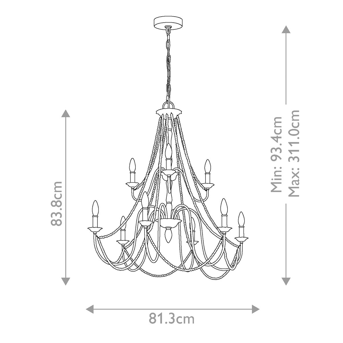 Feiss Maryville 9 Light Chandelier - Washed Grey