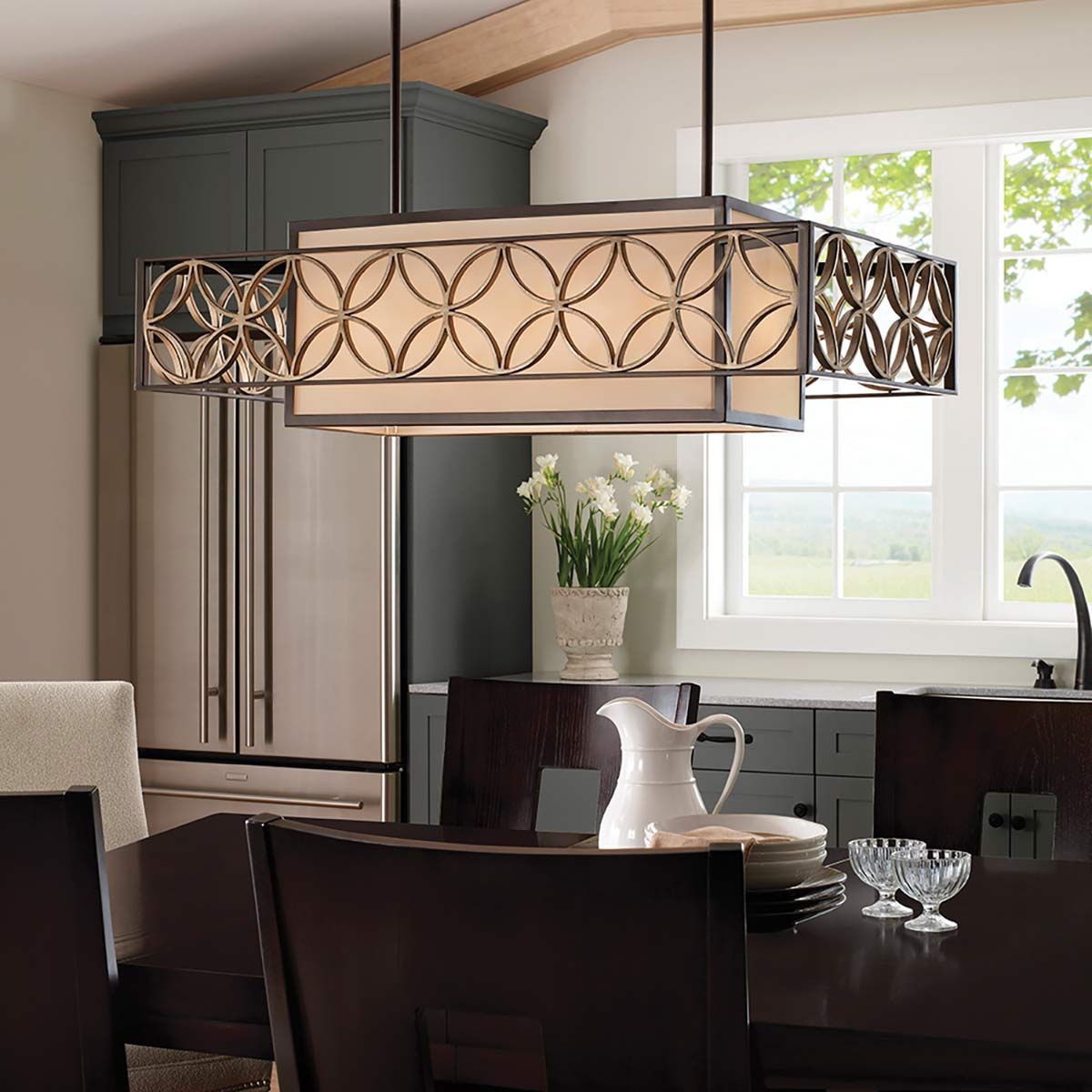 Feiss Remy 4 Light Pendant - Heritage Bronze & Parisienne Gold