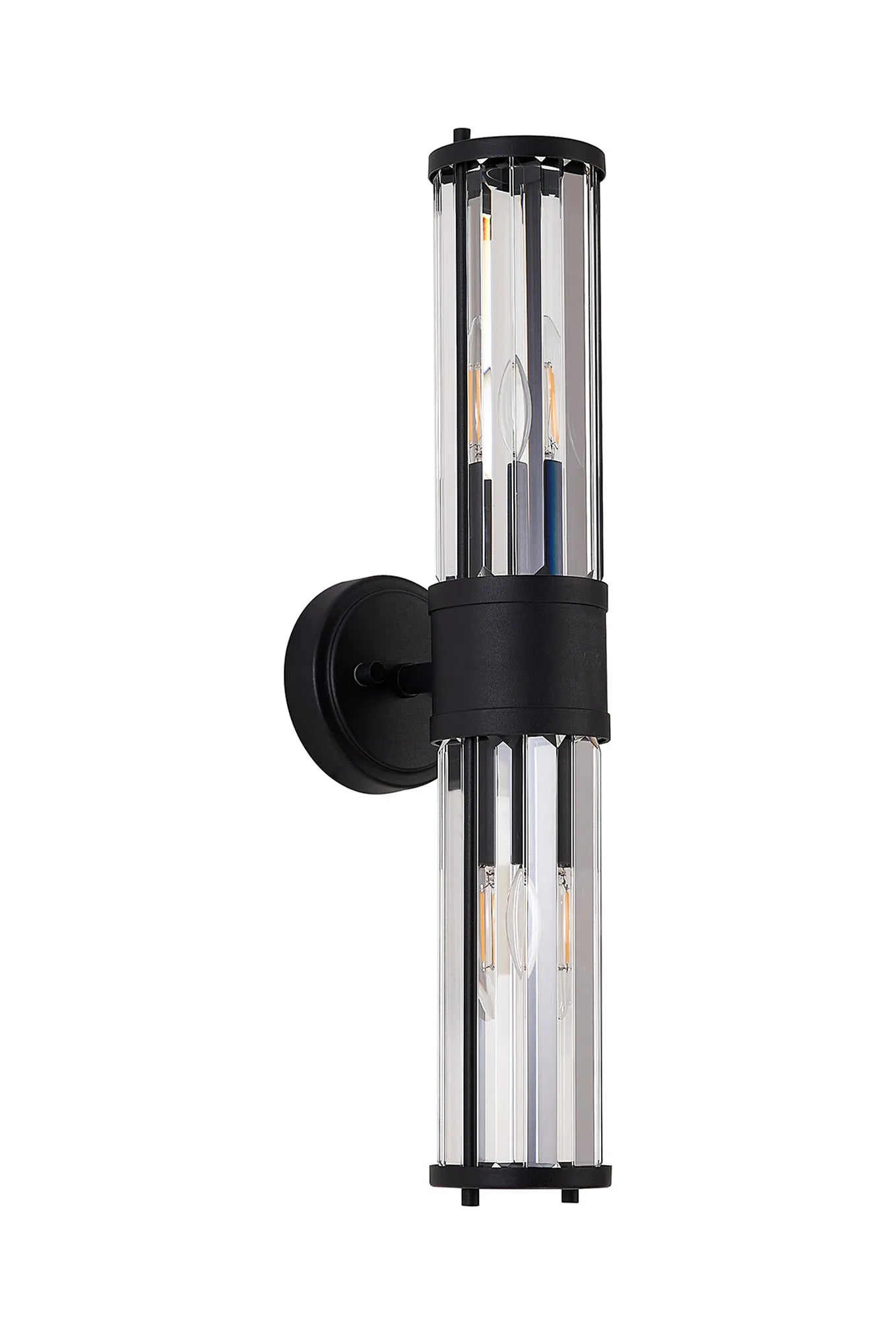 Fratton 2 Light Crystal Wall Up & Down IP44 - Satin Black & Clear Crystal