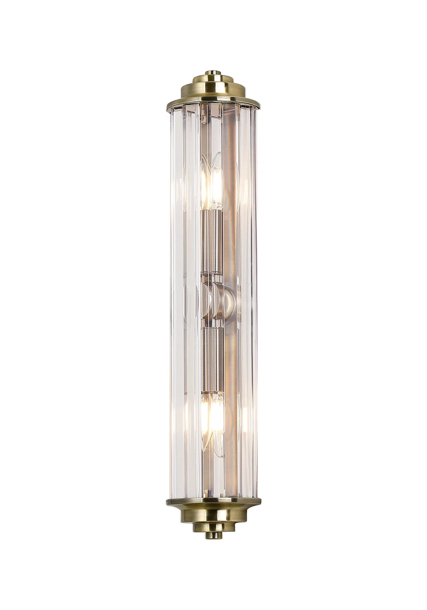 Fratton 2 Light Crystal Wall IP44 - Antique Brass & Clear Crystal