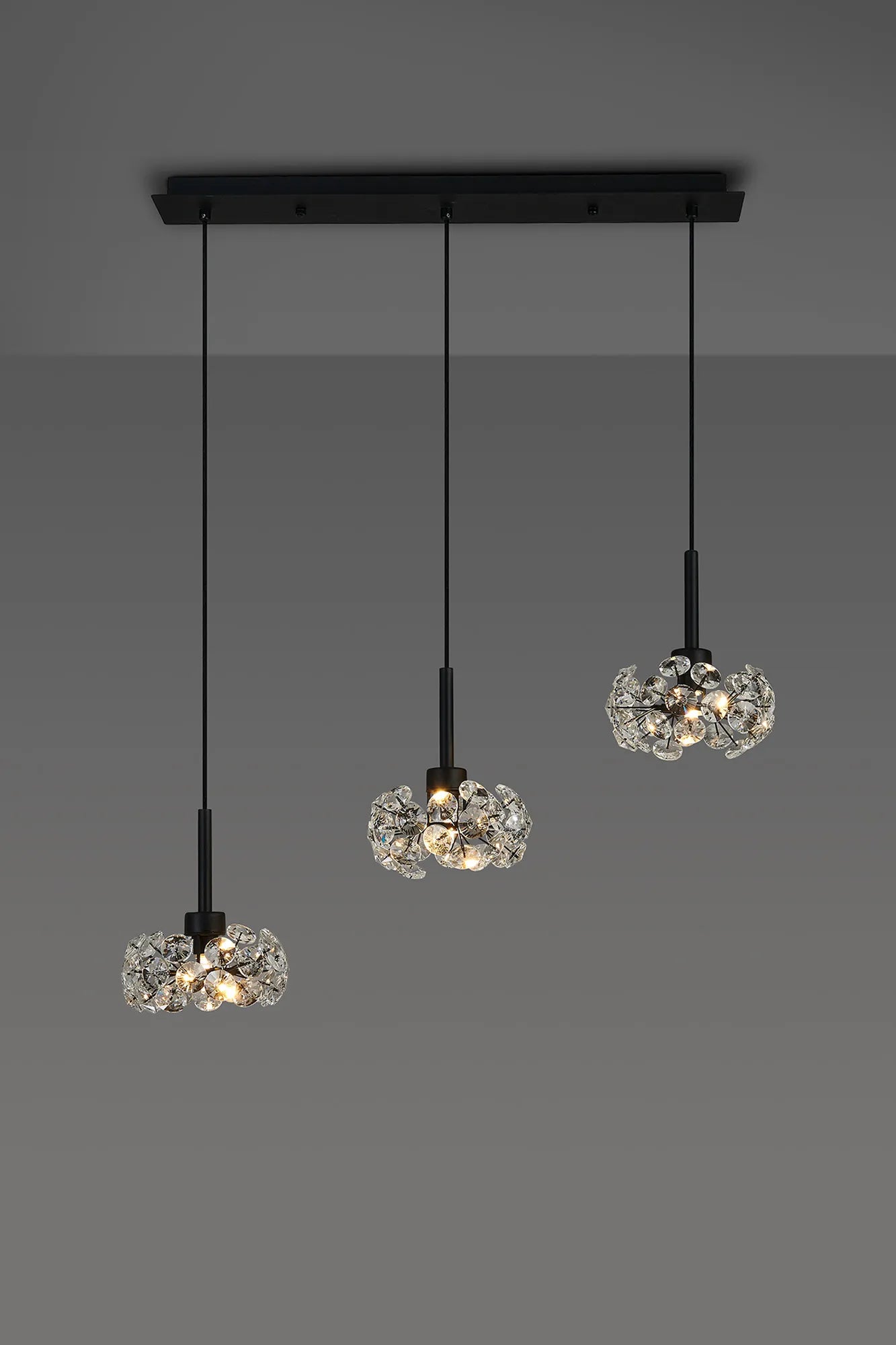 Grosvenor 3 Light Linear Pendant - Satin Black & Crystal Shade
