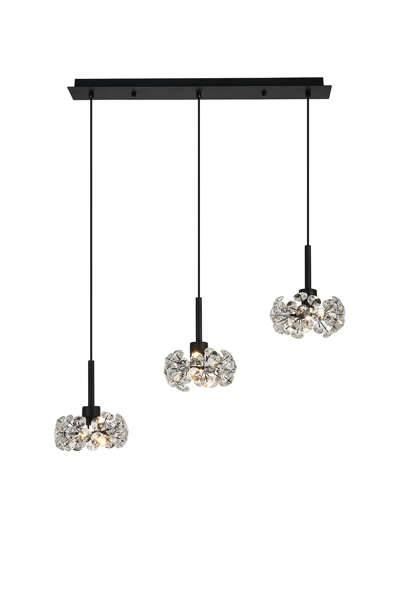 Grosvenor 3 Light Linear Pendant - Satin Black & Crystal Shade