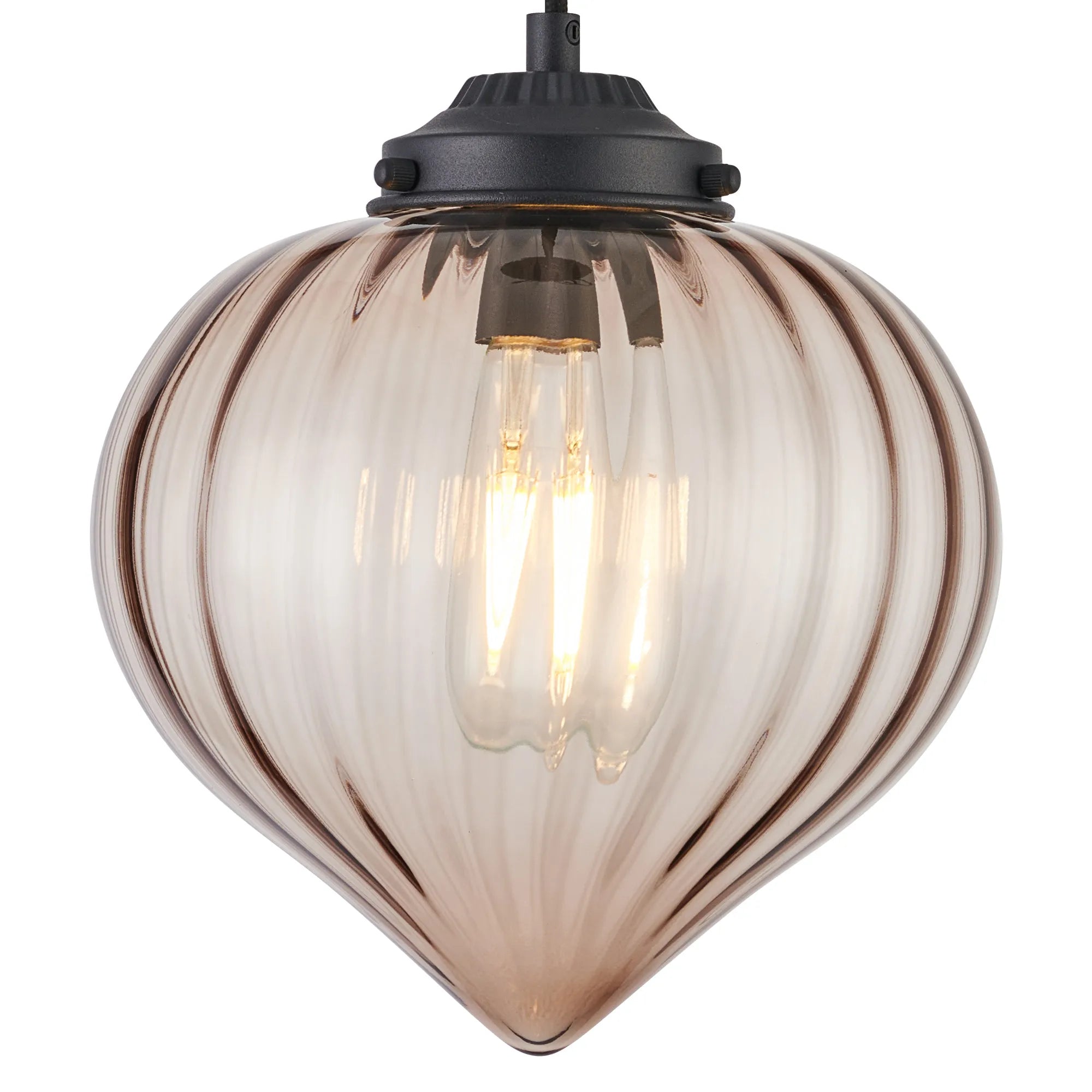 Grove Single Pendant with Flower Bud Shade - Satin Black & Black Braided Cable & Cognac