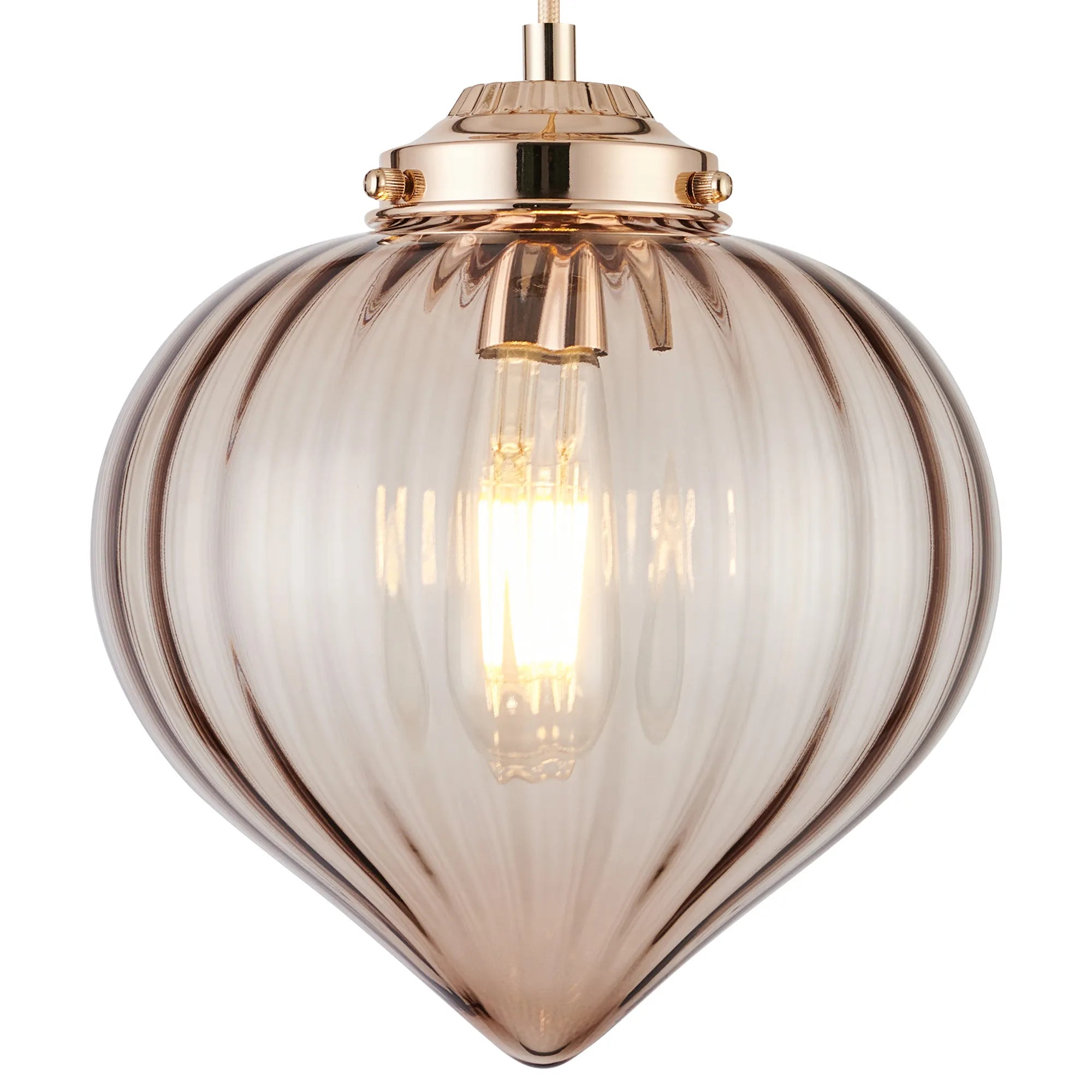 Grove Single Pendant with Flower Bud Shade - French Gold & Gold Braided Cable & Cognac
