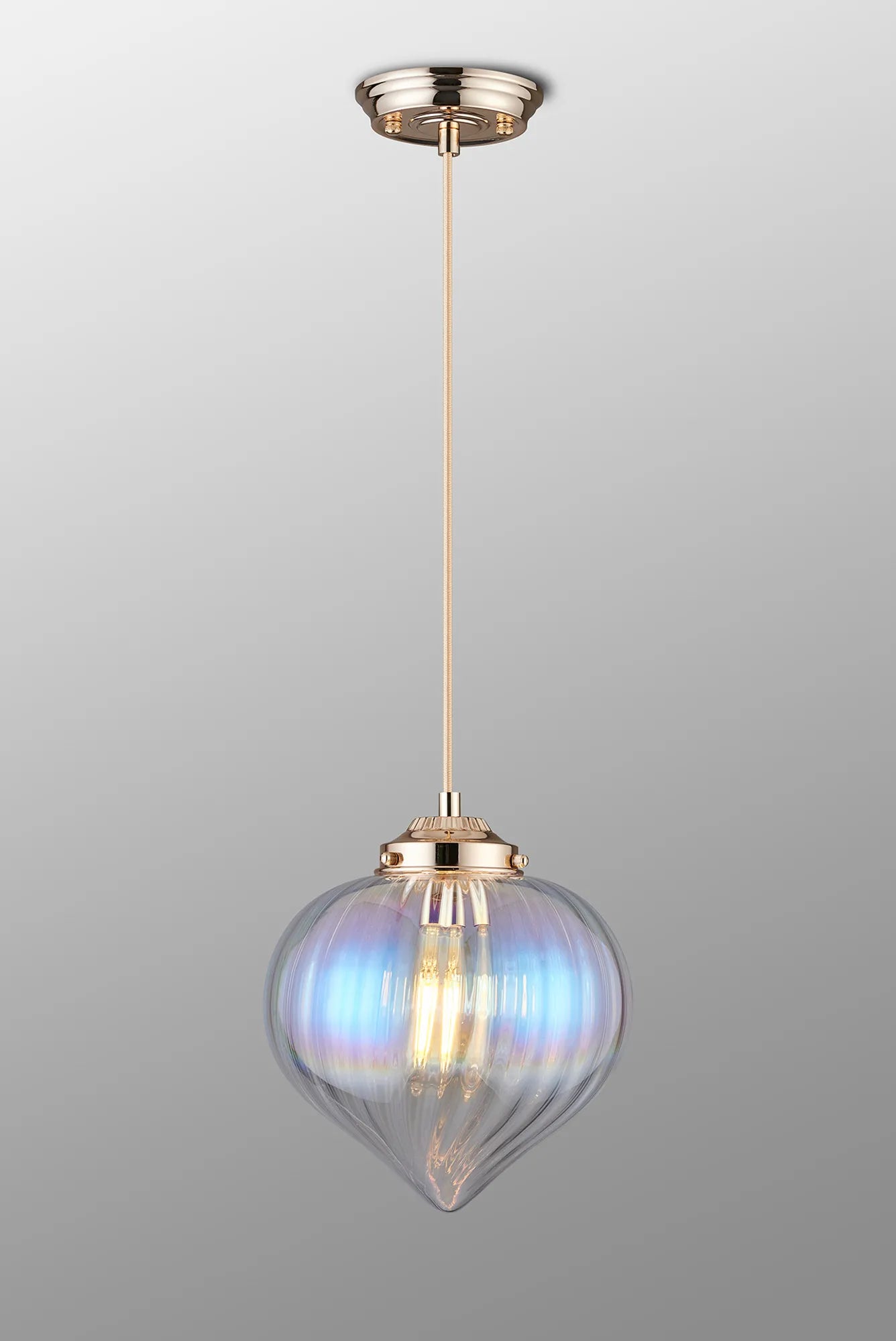 Grove Single Pendant with Flower Bud Shade - French Gold & Gold Braided Cable & Iridescent Faded