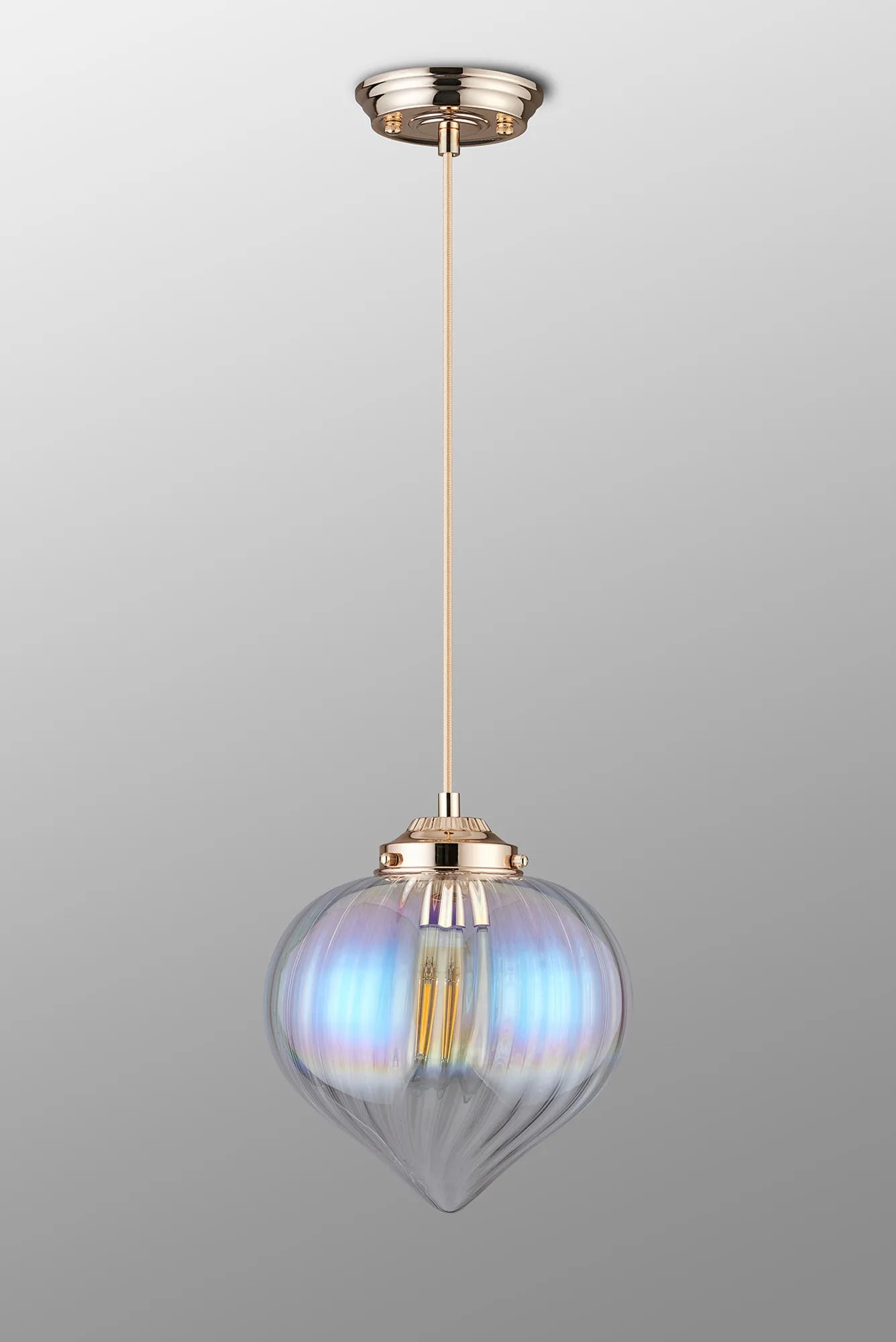Grove Single Pendant with Flower Bud Shade - French Gold & Gold Braided Cable & Iridescent Faded