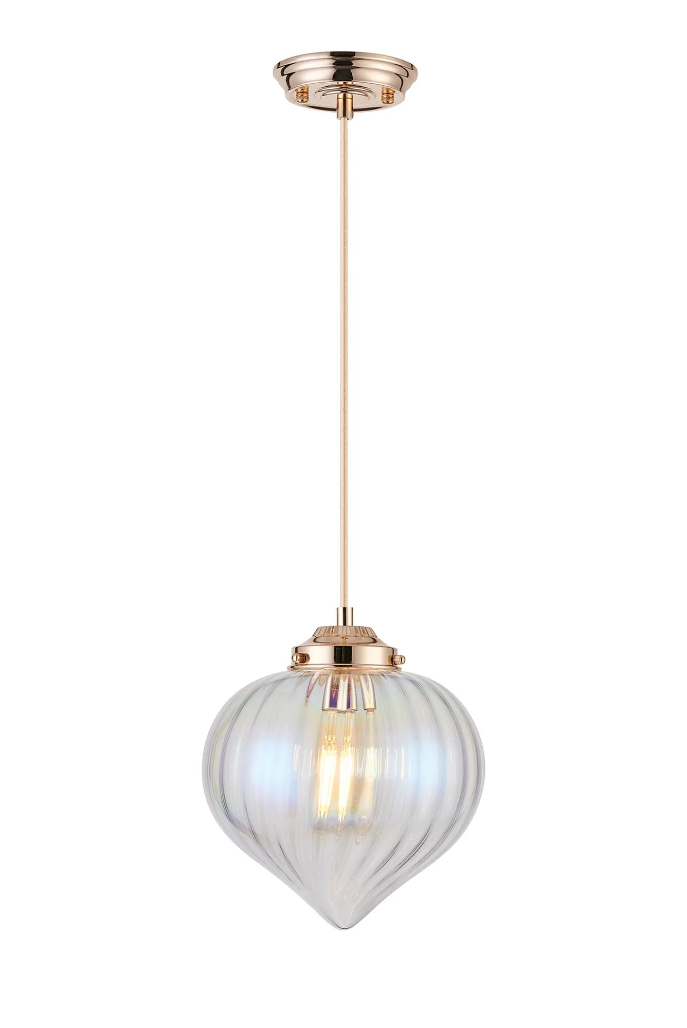 Grove Single Pendant with Flower Bud Shade - French Gold & Gold Braided Cable & Iridescent Faded