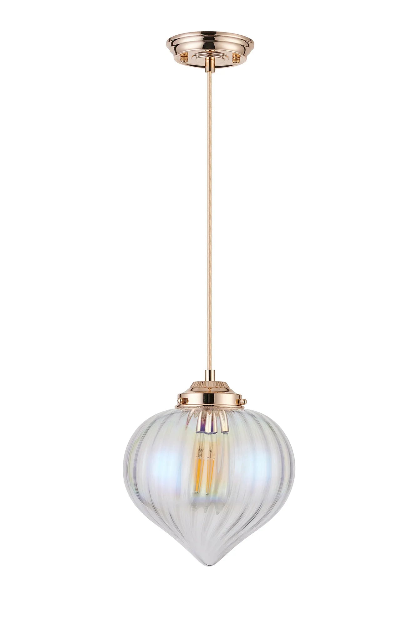 Grove Single Pendant with Flower Bud Shade - French Gold & Gold Braided Cable & Iridescent Faded