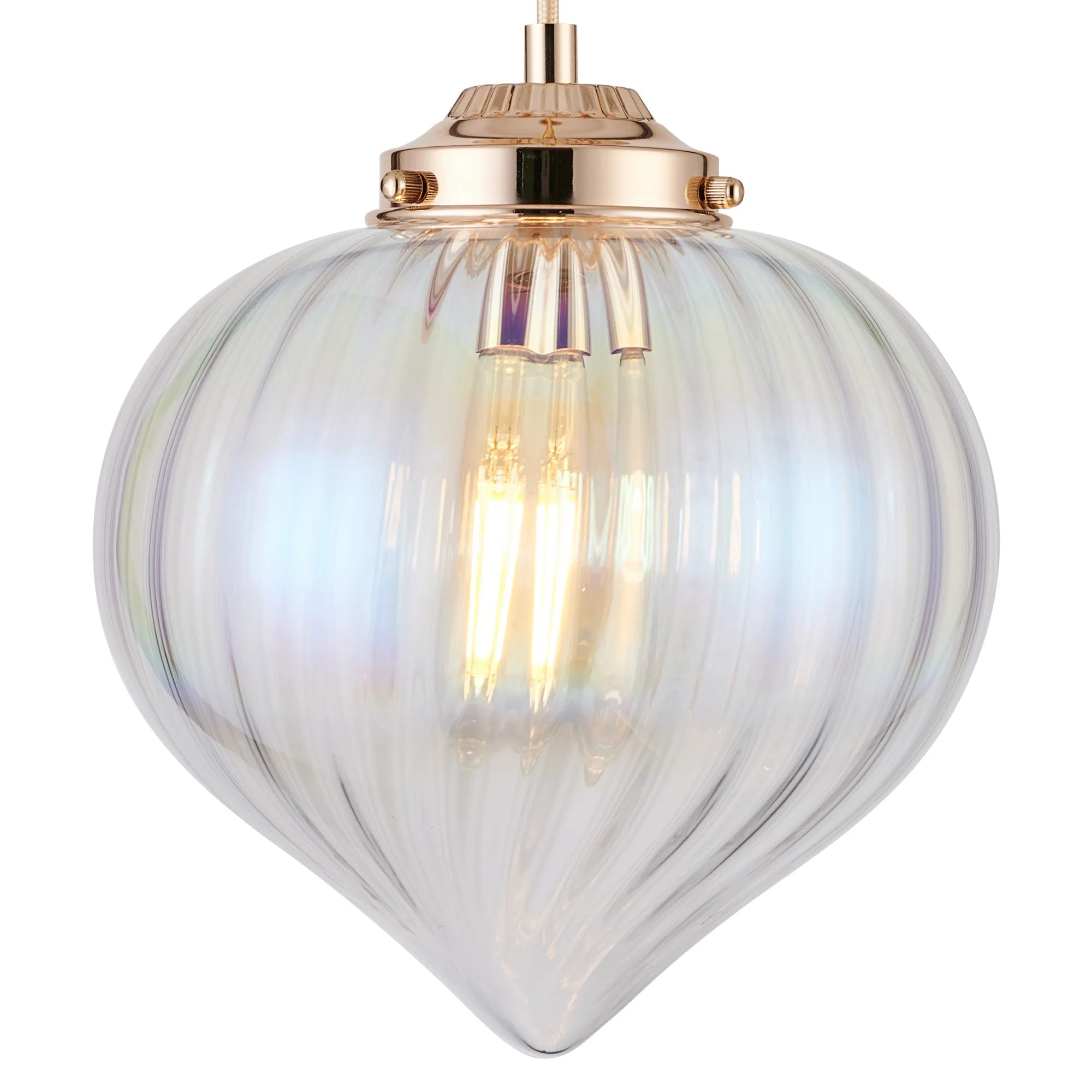 Grove Single Pendant with Flower Bud Shade - French Gold & Gold Braided Cable & Iridescent Faded