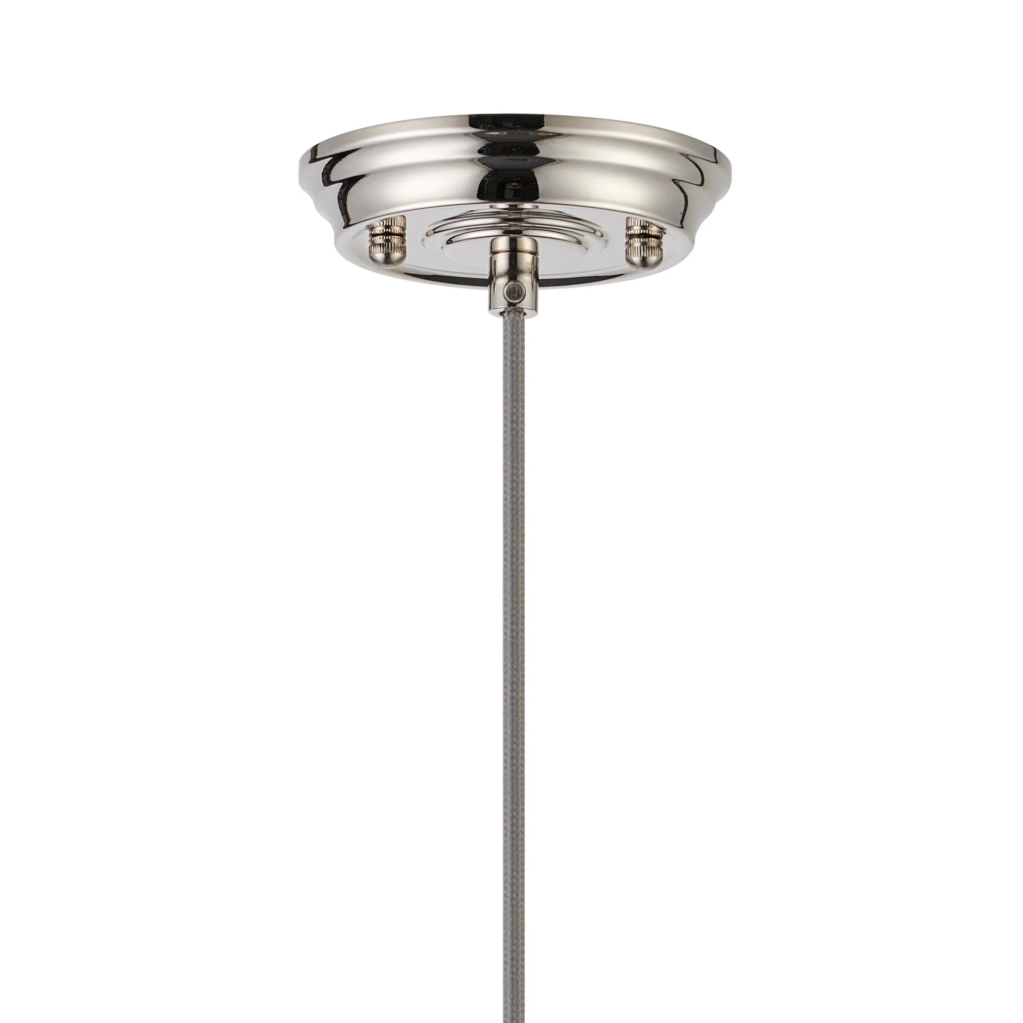 Grove Single Pendant with 20cm Acorn Ribbed Glass -Polished Nickel & Grey Braided Braided Cable & Clear