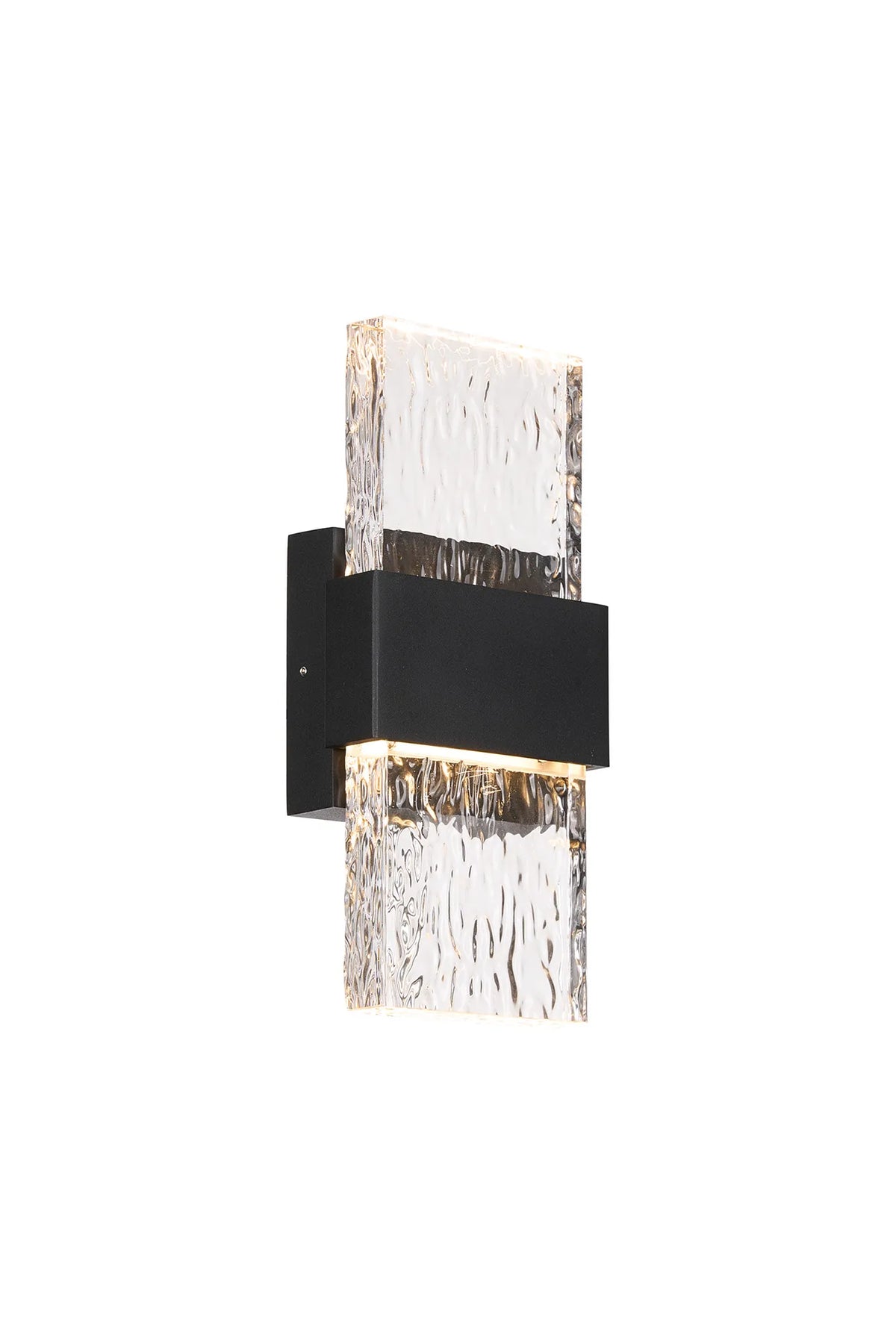 Fabula Havant IP65 Up/Down LED Wall Light – Black & Seiche Textured Glass 30 cm