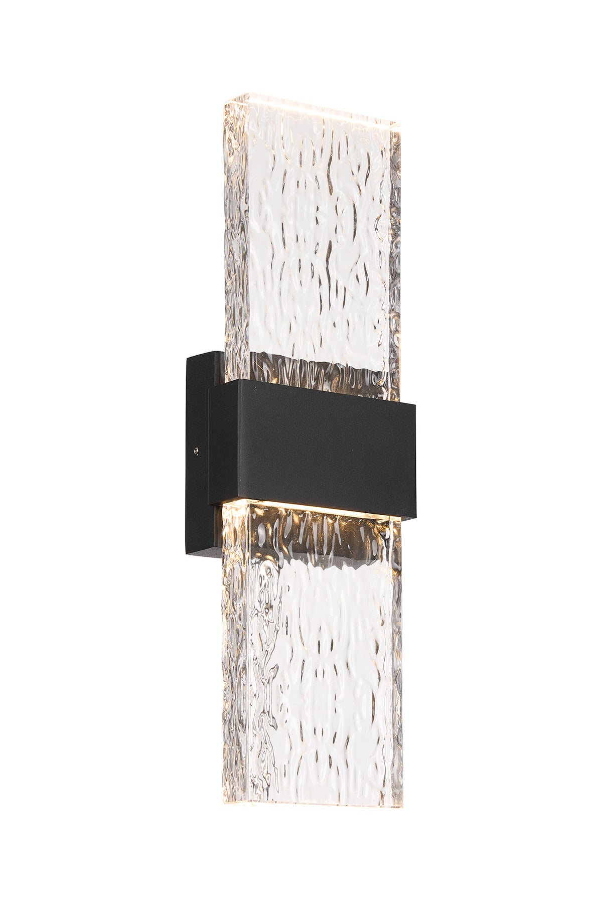 Fabula Havant IP65 Up/Down LED Wall Light – Black & Seiche Textured Glass 42.6 cm